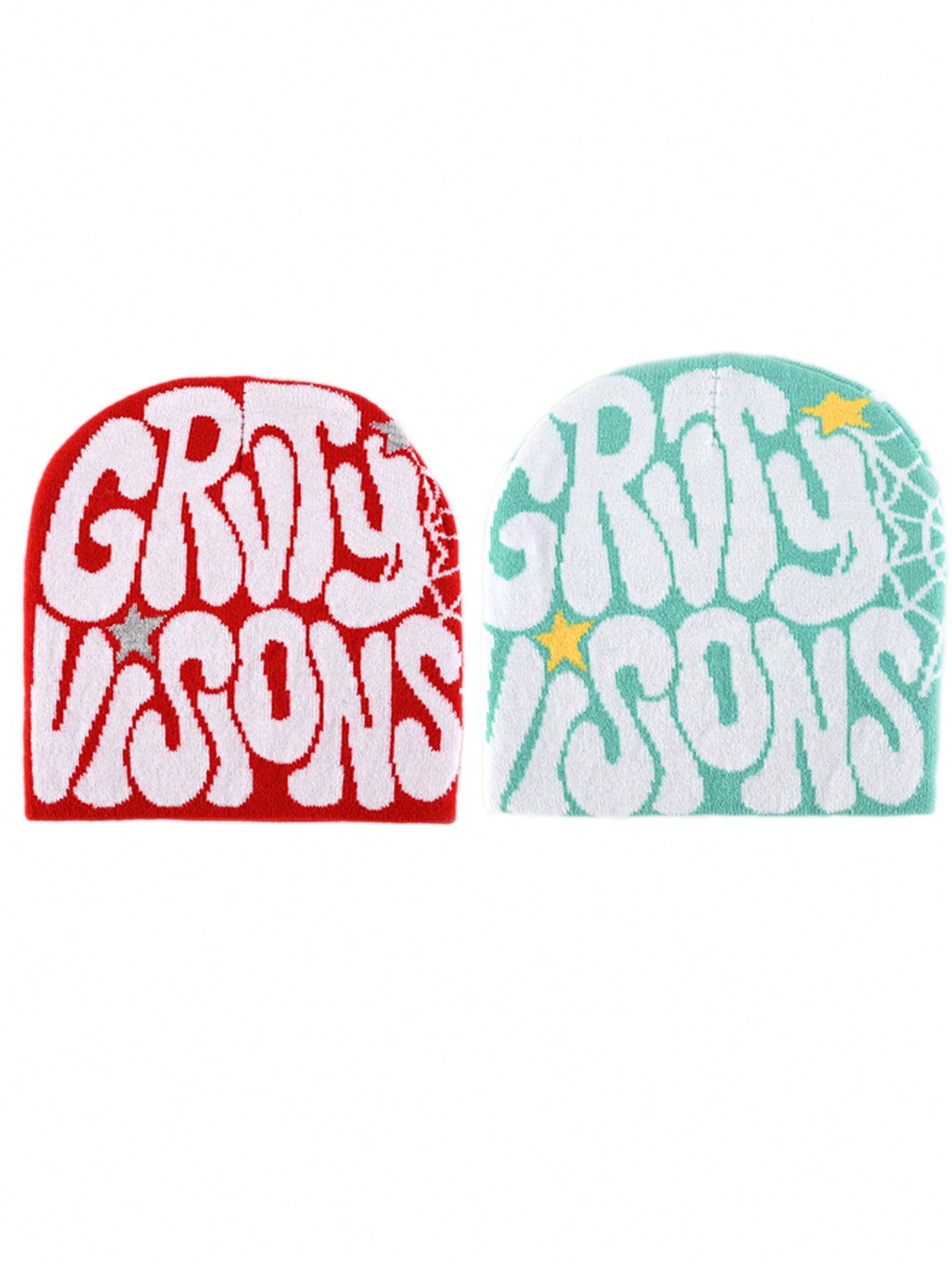 2 pièces Bonnet "GRVTY VISIONS" Hip Hop Unisexe Style Y2K Chapeau tricoté chaud pour l'extérieur Chapeau thermique pour hommes et femmes Tenue d'automne