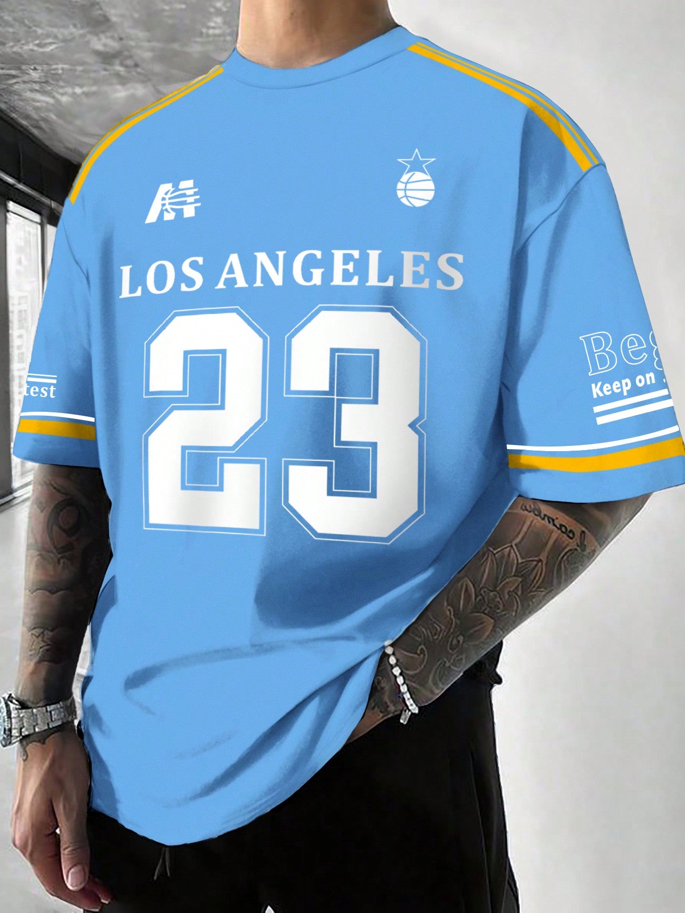 T-shirt casual en jersey à manches courtes pour homme avec imprimé de lettres
