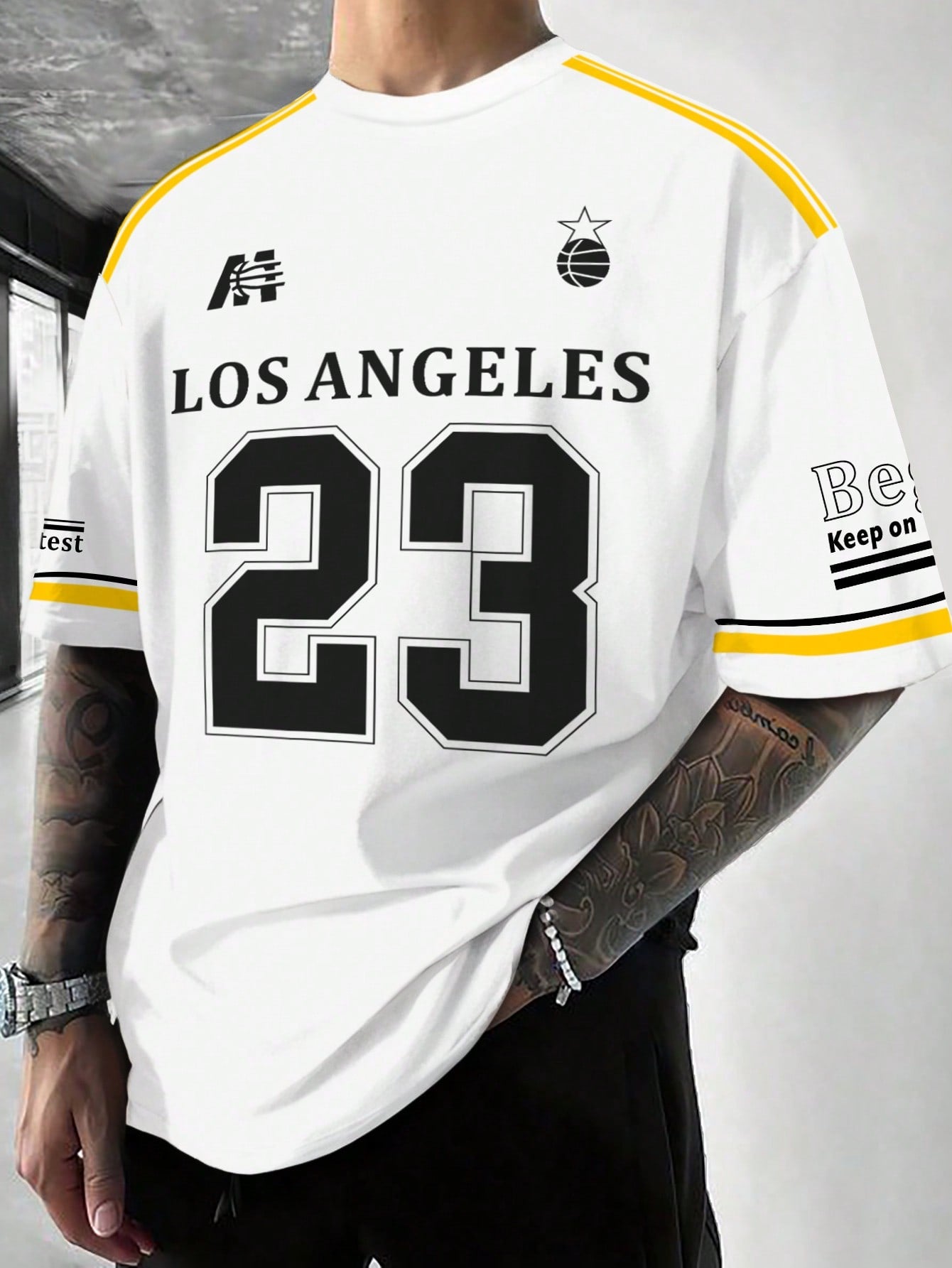 T-shirt casual en jersey à manches courtes pour homme avec imprimé de lettres