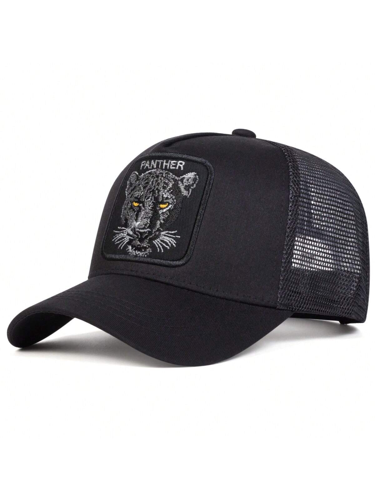 1 pièce Casquette de baseball pour hommes avec broderie léopard, casquette en filet décontractée pour une protection solaire en extérieur lors des voyages ou de vacances à la plage au printemps et en automne