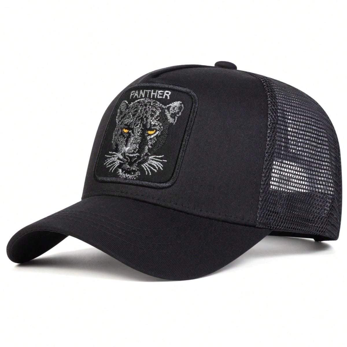 1 pièce Casquette de baseball pour hommes avec broderie léopard, casquette en filet décontractée pour une protection solaire en extérieur lors des voyages ou de vacances à la plage au printemps et en automne