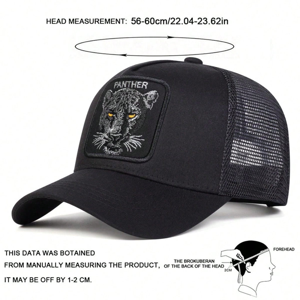 1 pièce Casquette de baseball pour hommes avec broderie léopard, casquette en filet décontractée pour une protection solaire en extérieur lors des voyages ou de vacances à la plage au printemps et en automne