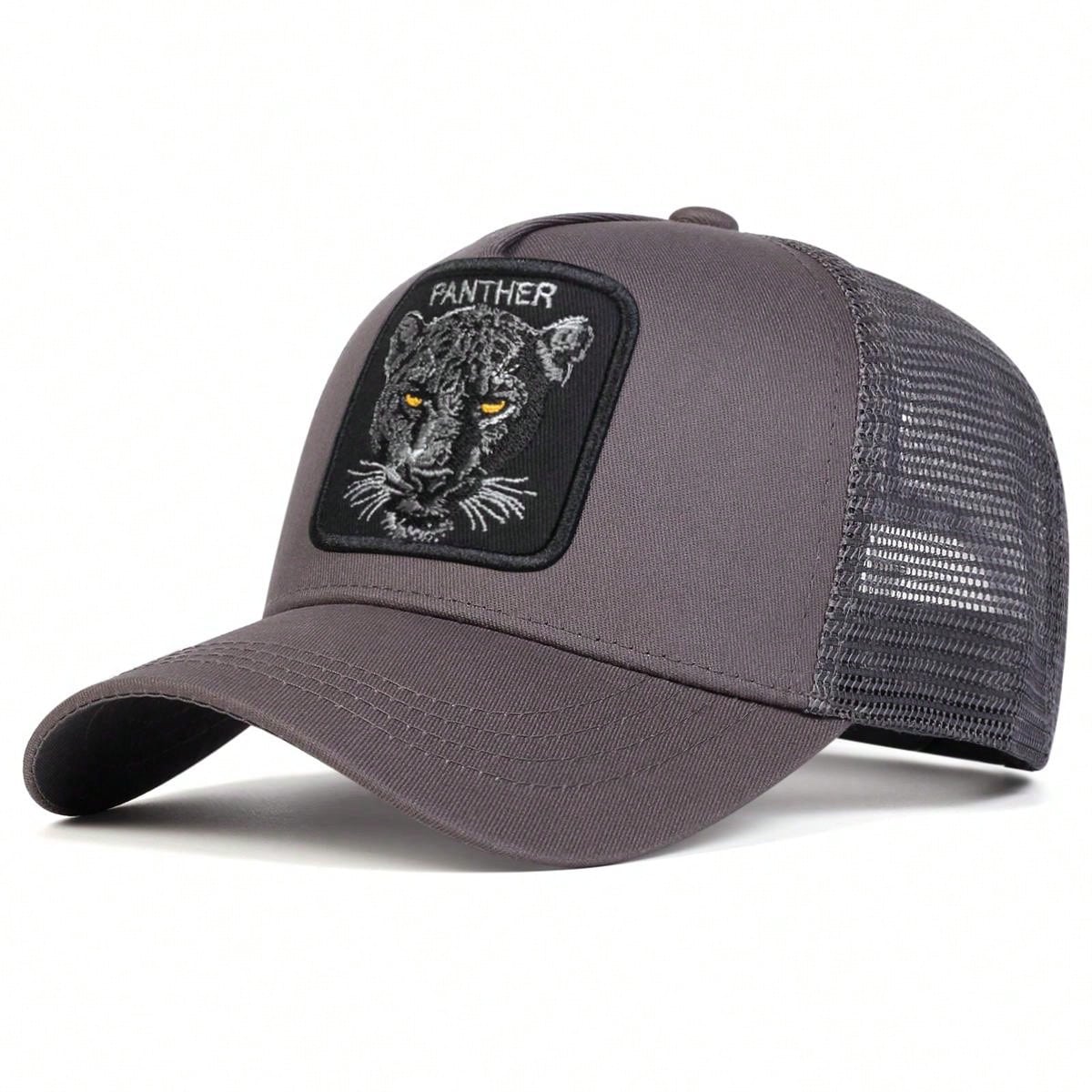 1 pièce Casquette de baseball pour hommes avec broderie léopard, casquette en filet décontractée pour une protection solaire en extérieur lors des voyages ou de vacances à la plage au printemps et en automne