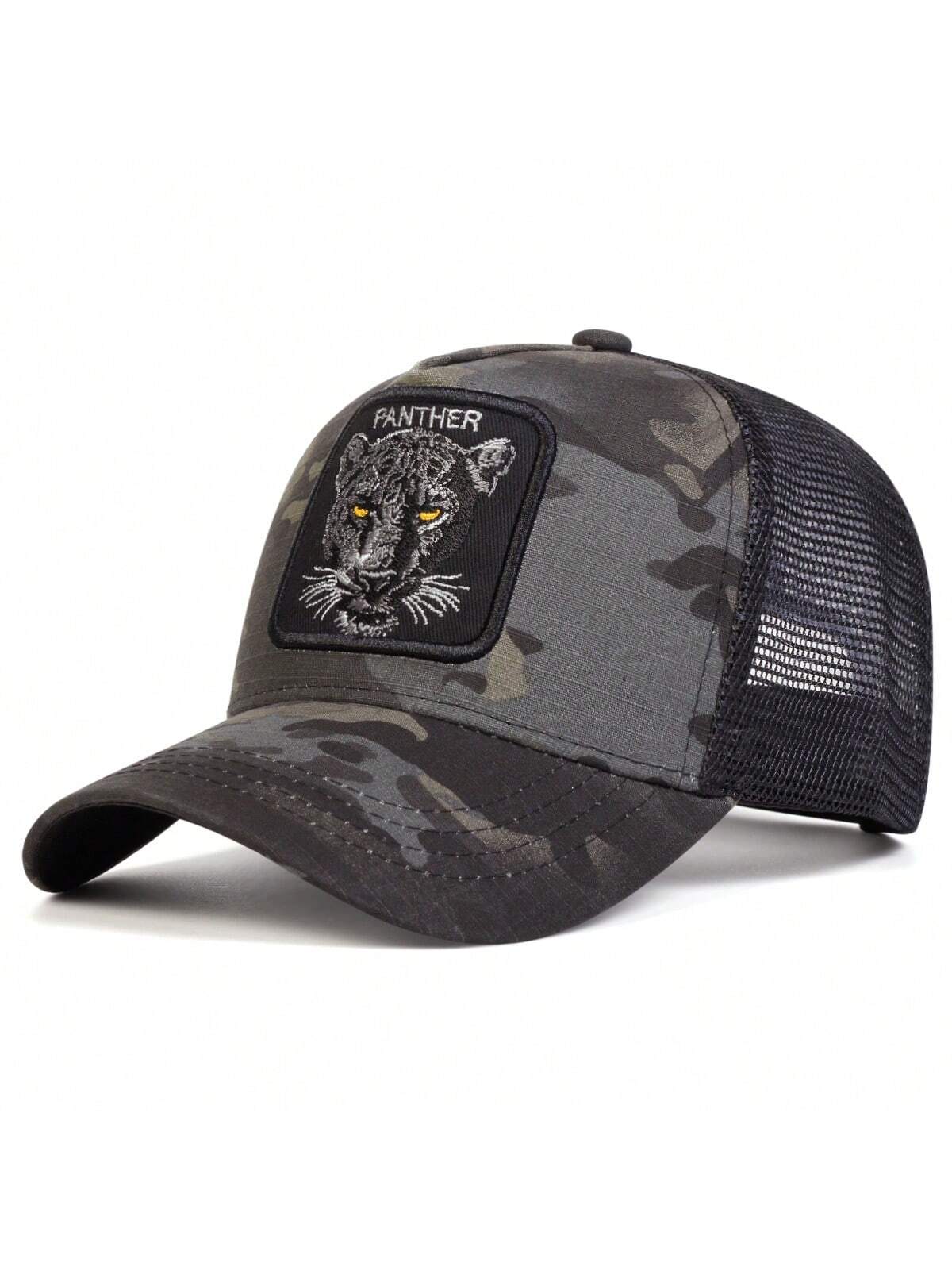 1 pièce Casquette de baseball pour hommes avec broderie léopard, casquette en filet décontractée pour une protection solaire en extérieur lors des voyages ou de vacances à la plage au printemps et en automne