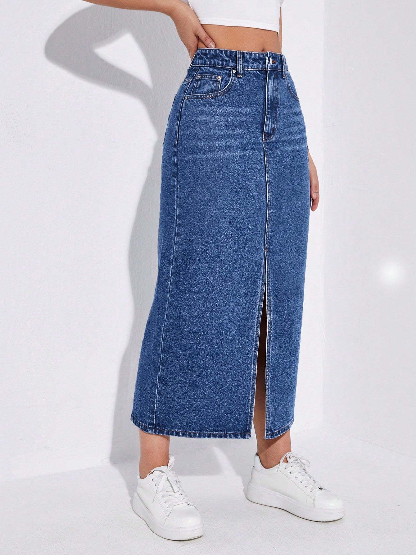SHEIN EZwear Jupe en jean taille haute fendu