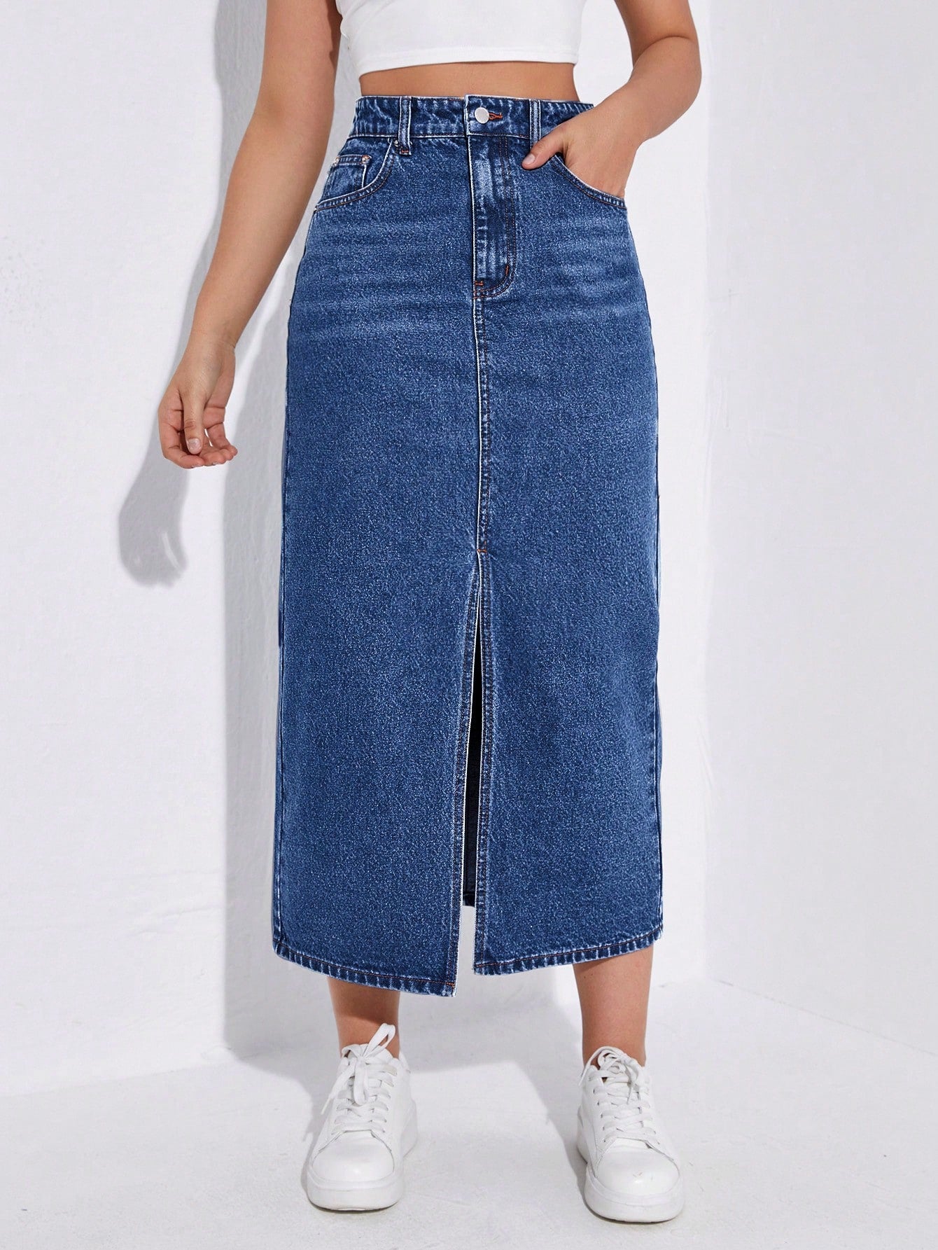 SHEIN EZwear Jupe en jean taille haute fendu