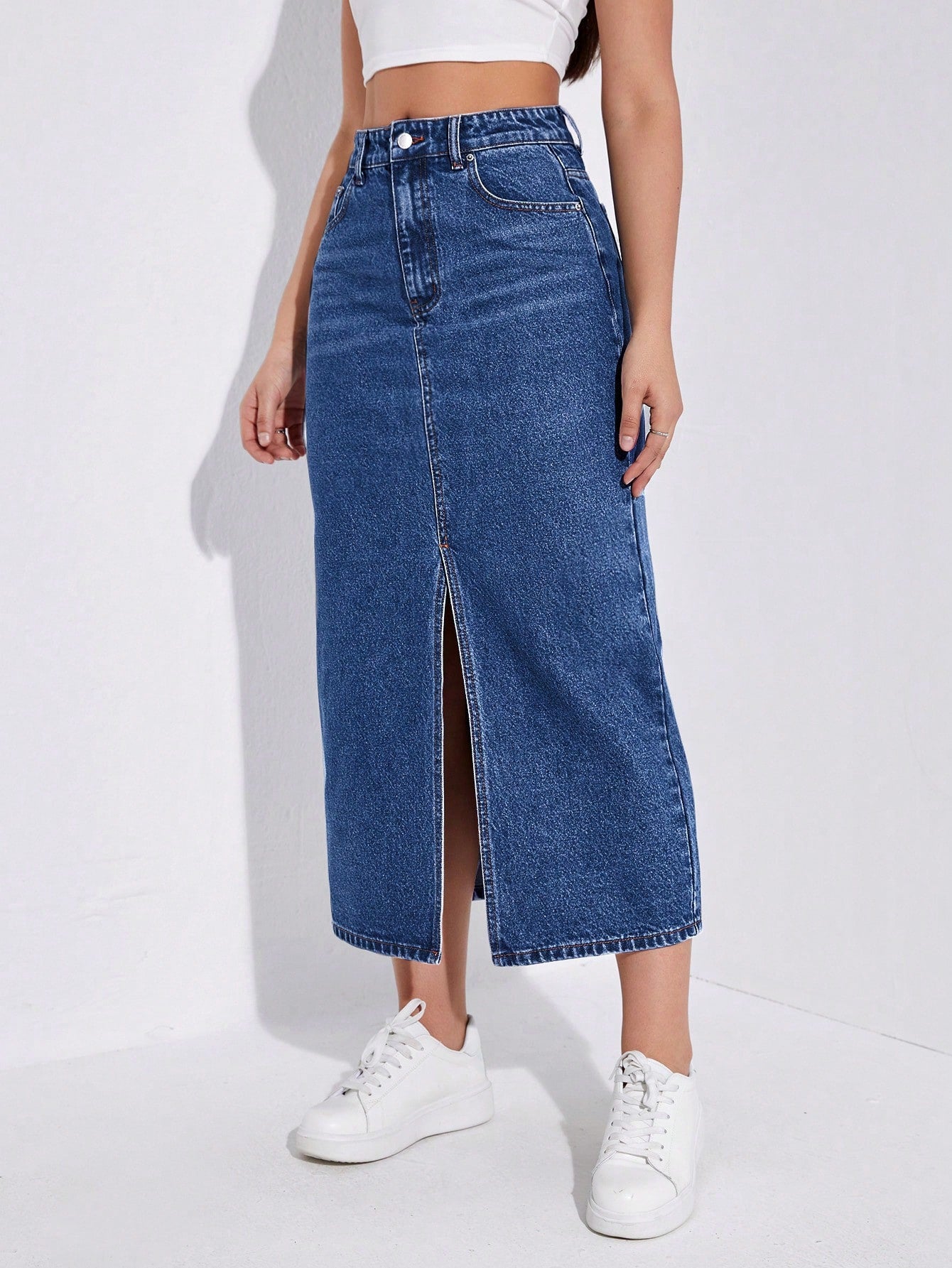 SHEIN EZwear Jupe en jean taille haute fendu