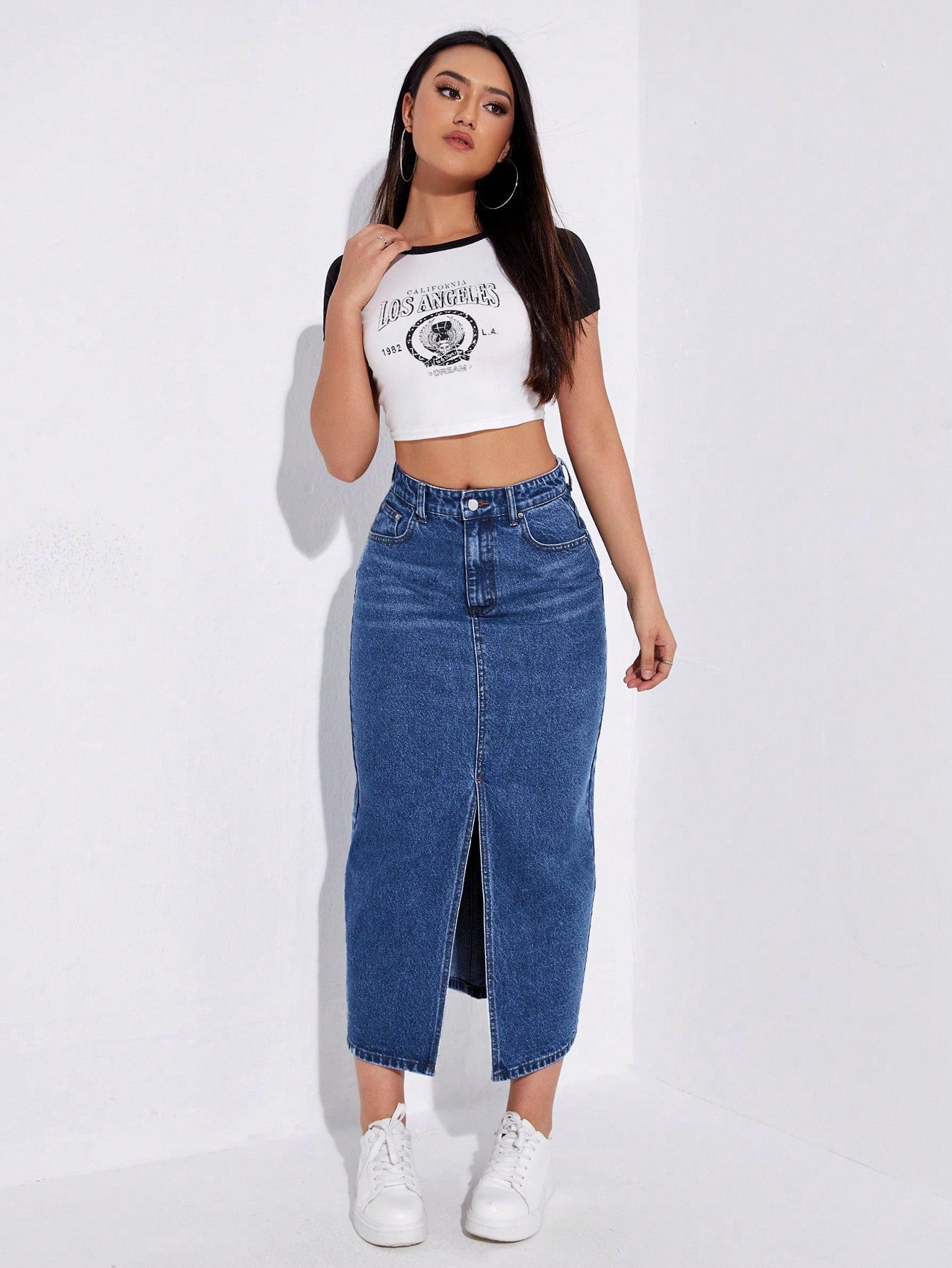 SHEIN EZwear Jupe en jean taille haute fendu