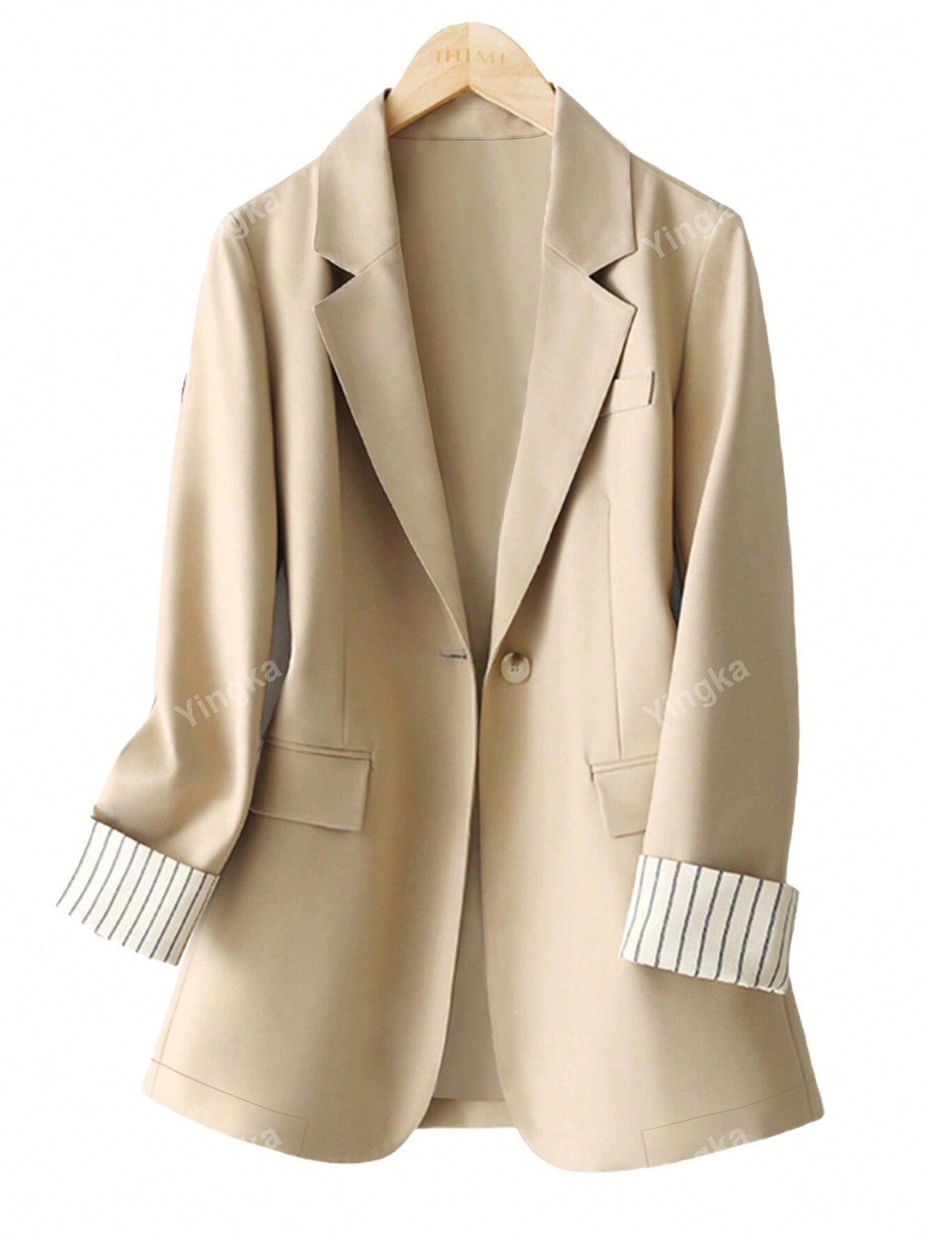Blazer régulier pour femmes avec revers à rayures patchwork et un bouton