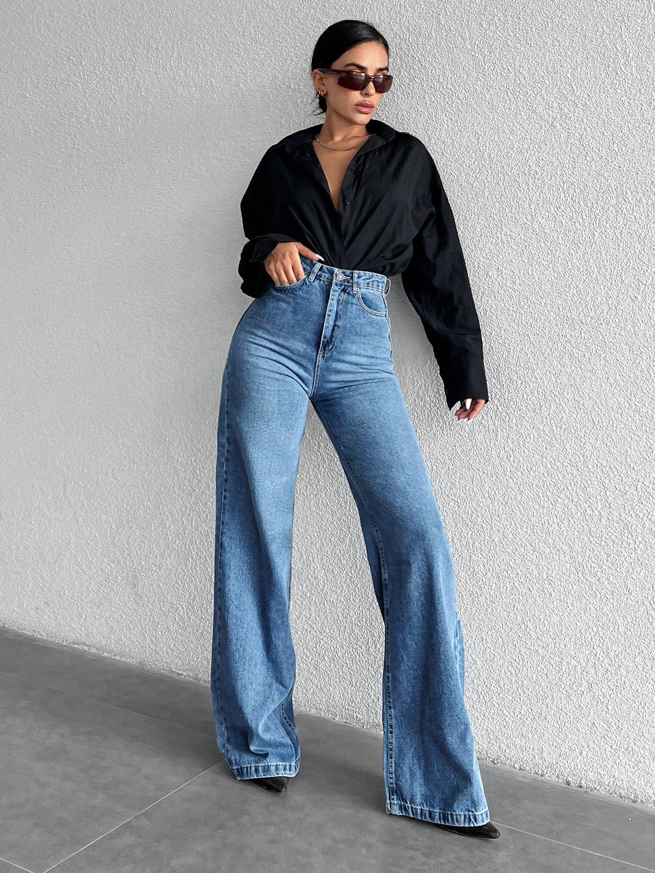 Jeans grande taille à jambes larges en coton 100%