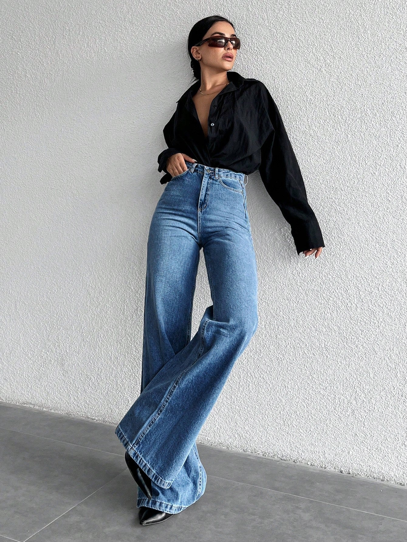 Jeans grande taille à jambes larges en coton 100%