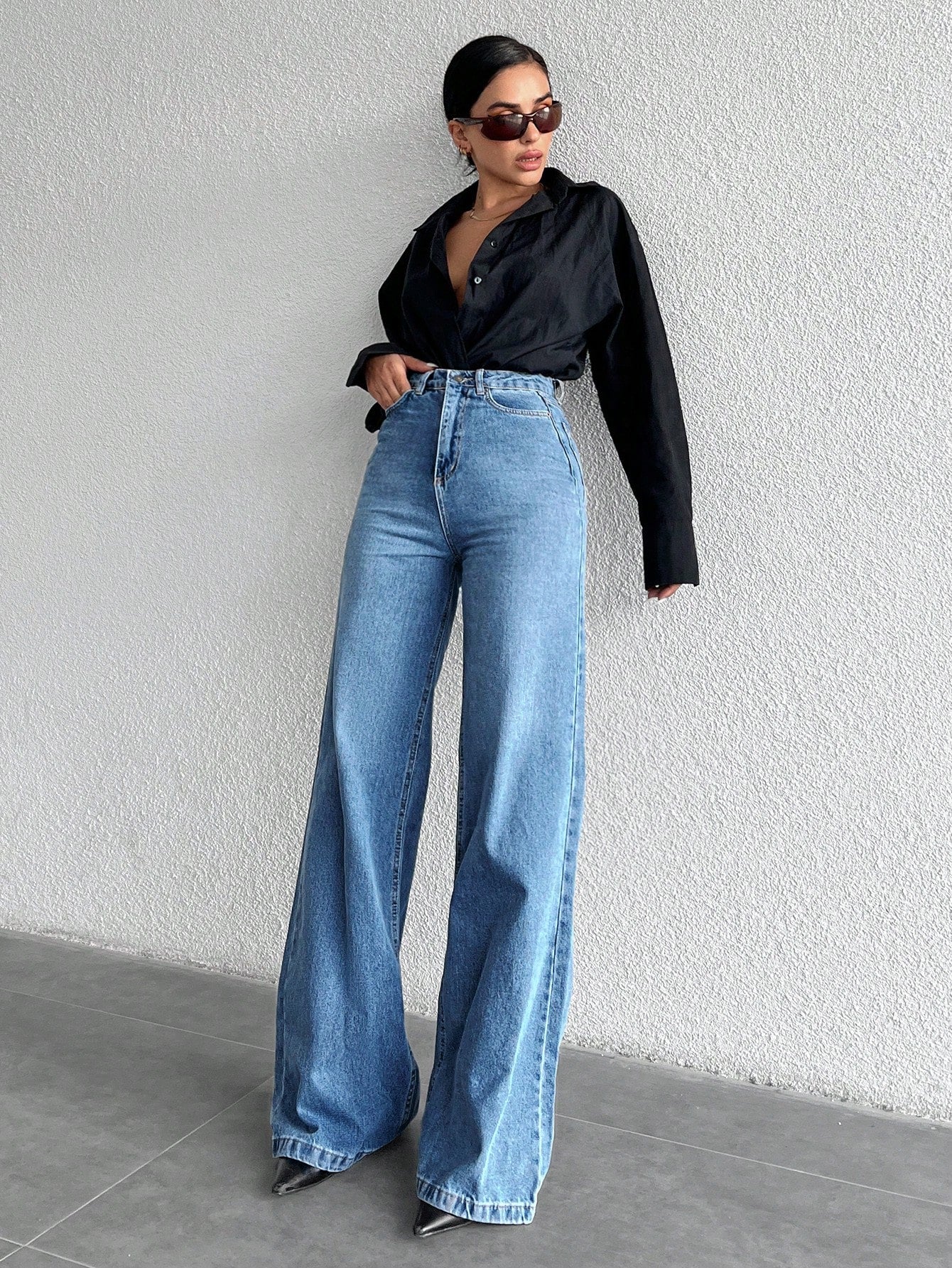 Jeans grande taille à jambes larges en coton 100%