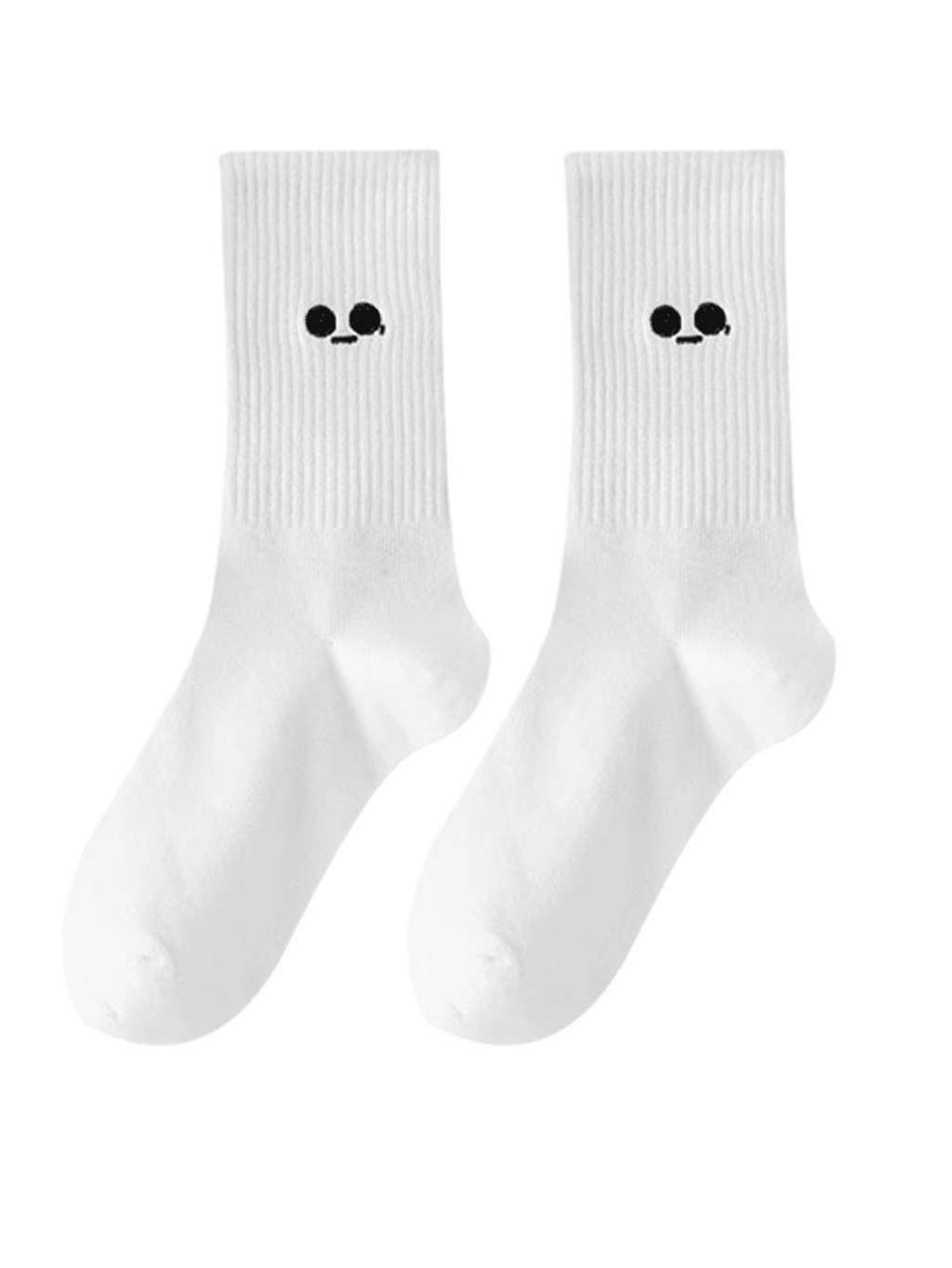 5 paires Chaussettes mi-mollet imprimées blanches assorties pour femmes, chaussettes de sport décontractées et mignonnes avec motifs de dessins animés
