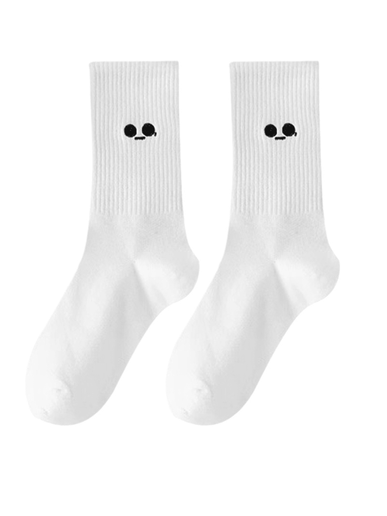 5 paires Chaussettes mi-mollet imprimées blanches assorties pour femmes, chaussettes de sport décontractées et mignonnes avec motifs de dessins animés