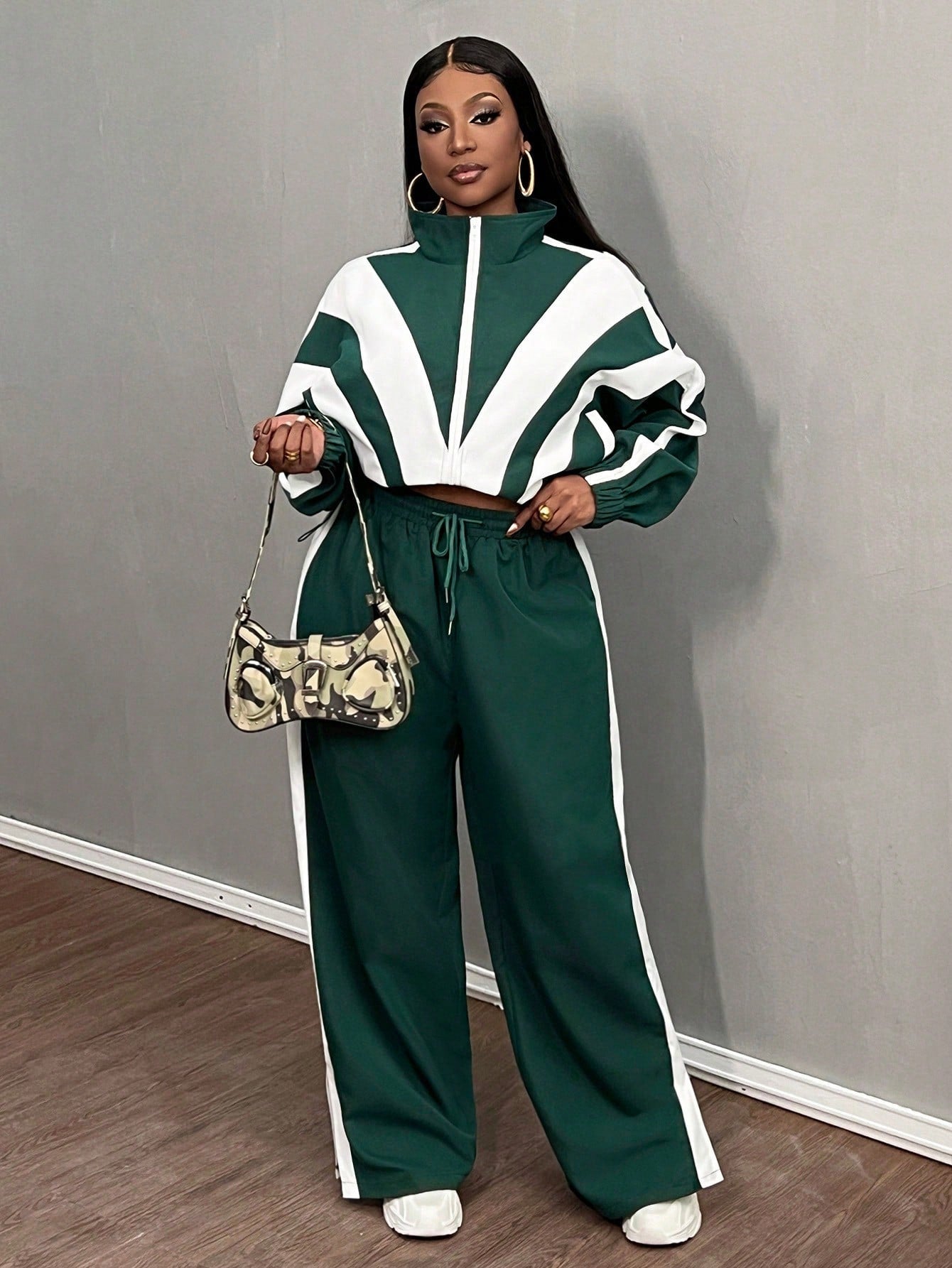 Slaydiva 2 pièces Ensemble grande taille : Veste à capuche décontractée et pantalon de sport, couleur rouge et blanche, convient pour l'automne/l'hiver