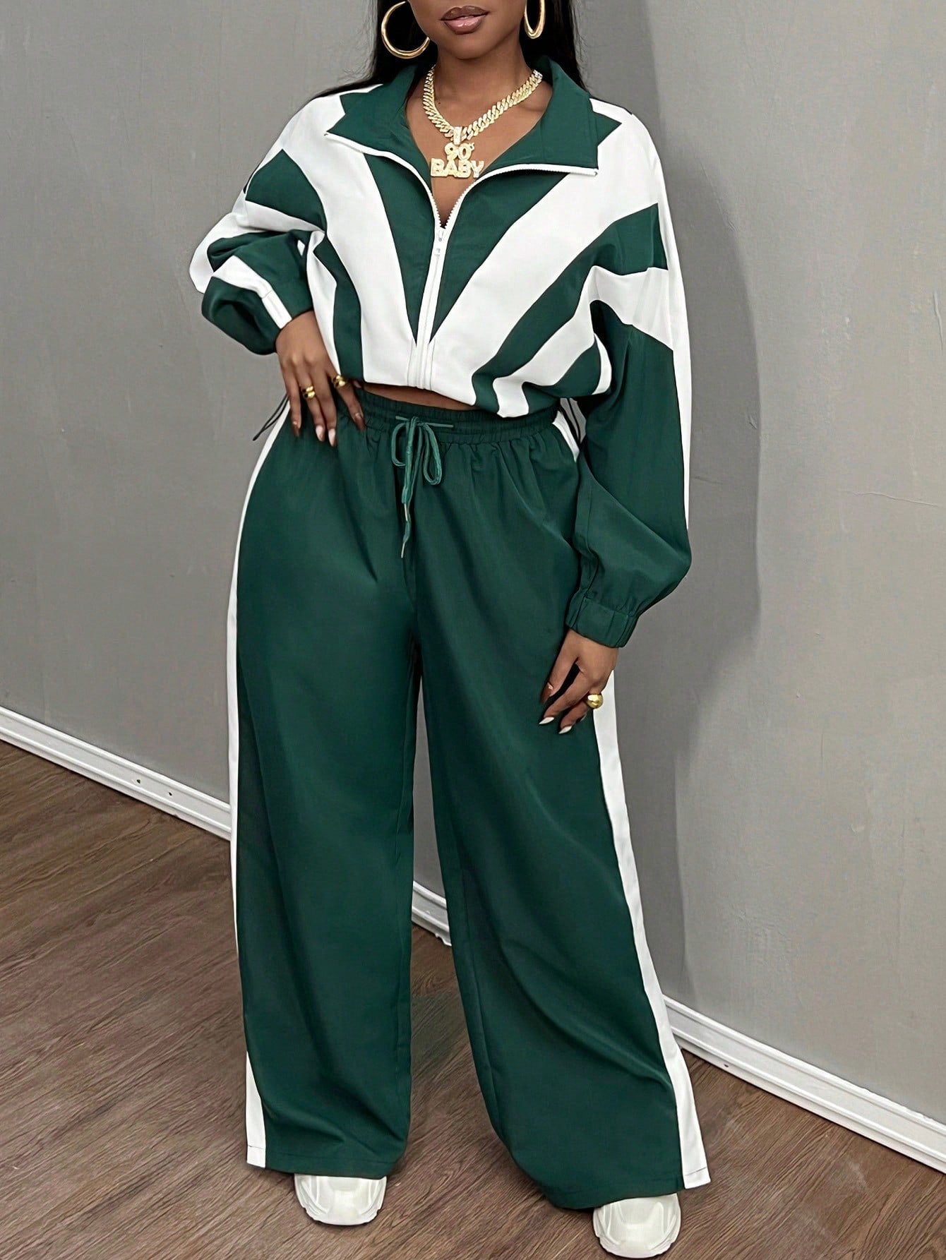 Slaydiva 2 pièces Ensemble grande taille : Veste à capuche décontractée et pantalon de sport, couleur rouge et blanche, convient pour l'automne/l'hiver