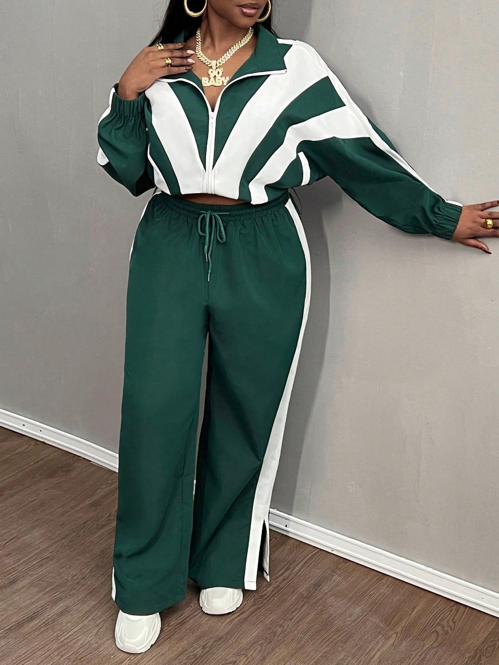 Slaydiva 2 pièces Ensemble grande taille : Veste à capuche décontractée et pantalon de sport, couleur rouge et blanche, convient pour l'automne/l'hiver