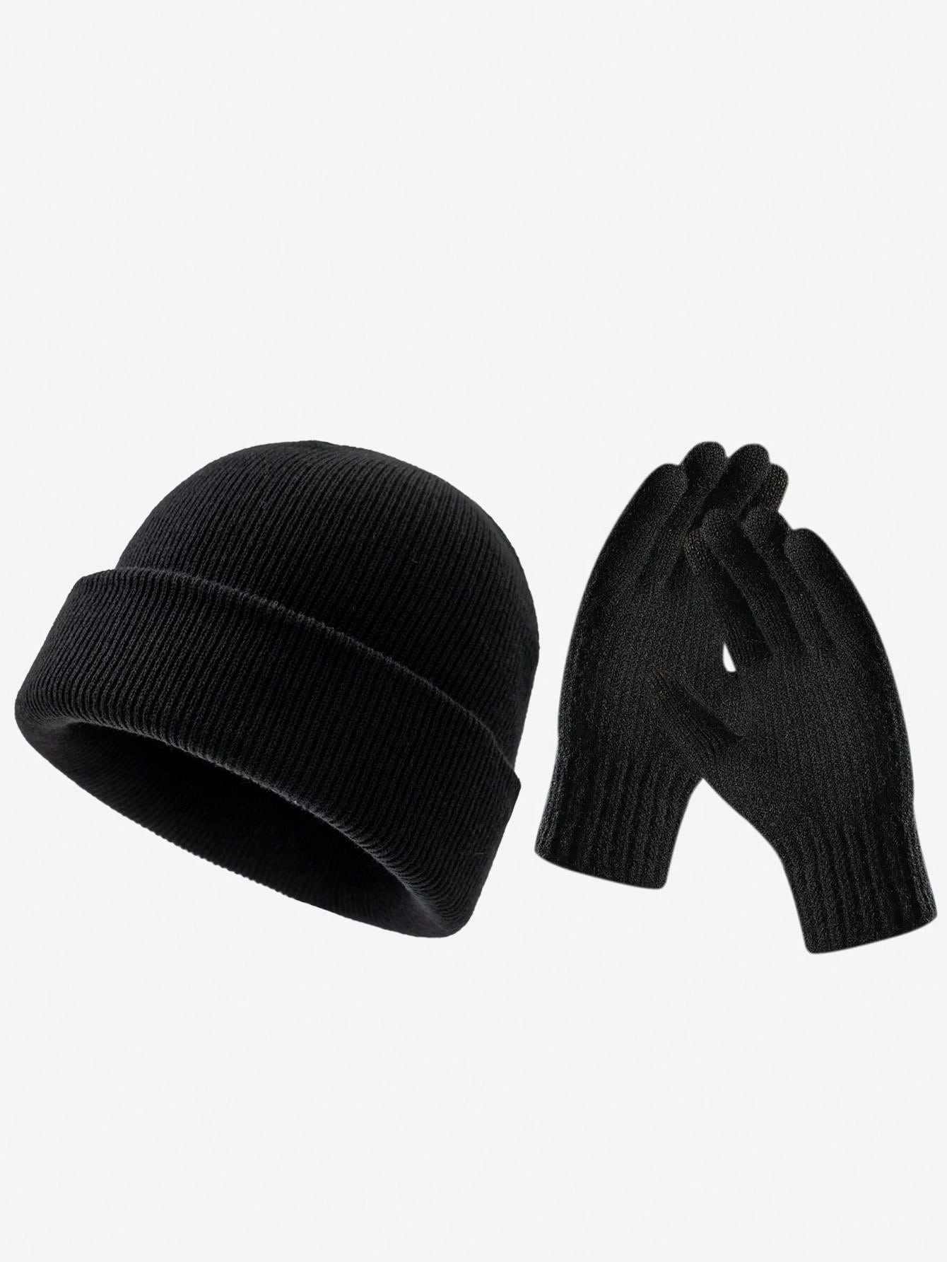 6 pièces/2 pièces Ensemble bonnet tricoté et gants de couleur unie, convient aux hommes et aux femmes pour une chaleur quotidienne, un style de rue extérieur, parfait comme cadeau d'anniversaire ou de Noël