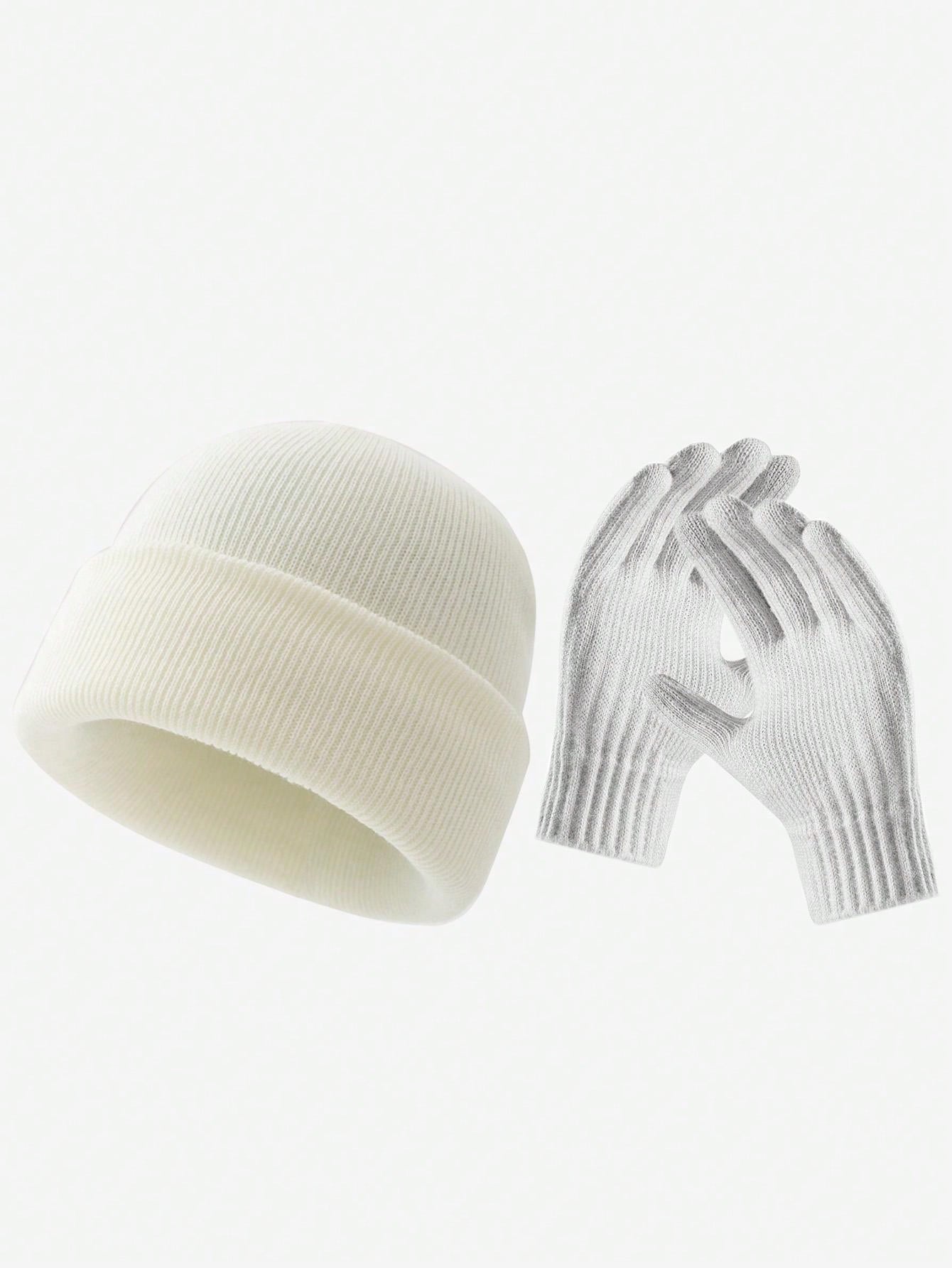 6 pièces/2 pièces Ensemble bonnet tricoté et gants de couleur unie, convient aux hommes et aux femmes pour une chaleur quotidienne, un style de rue extérieur, parfait comme cadeau d'anniversaire ou de Noël