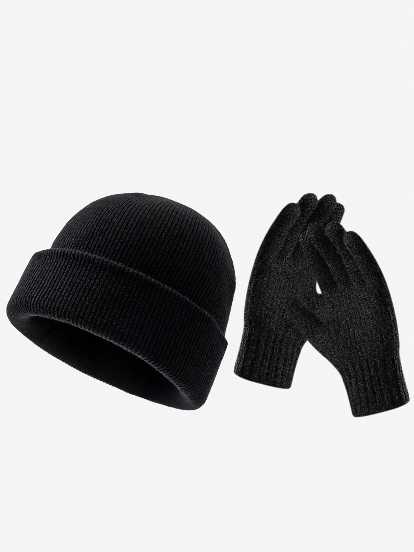 6 pièces/2 pièces Ensemble bonnet tricoté et gants de couleur unie, convient aux hommes et aux femmes pour une chaleur quotidienne, un style de rue extérieur, parfait comme cadeau d'anniversaire ou de Noël