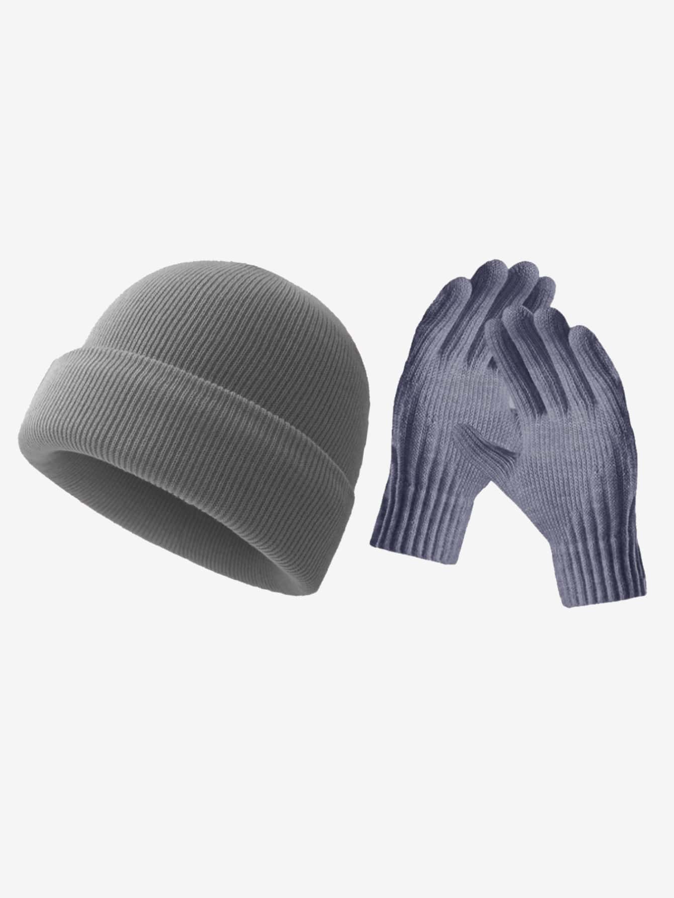 6 pièces/2 pièces Ensemble bonnet tricoté et gants de couleur unie, convient aux hommes et aux femmes pour une chaleur quotidienne, un style de rue extérieur, parfait comme cadeau d'anniversaire ou de Noël