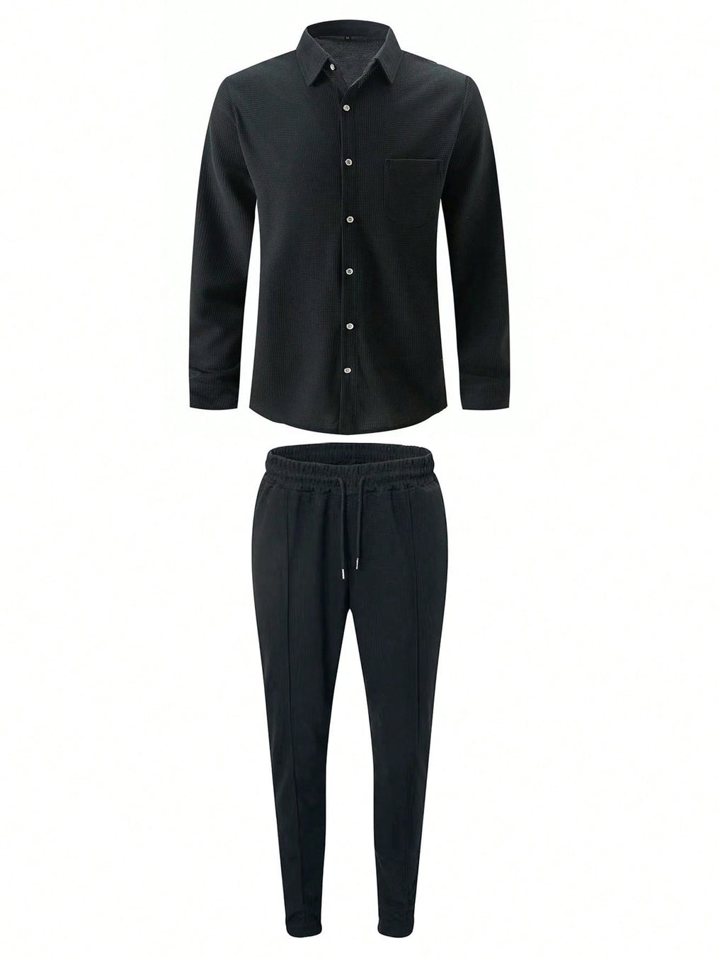 1 set Chemise manches longues de couleur unie décontractée pour homme avec poche + pantalon