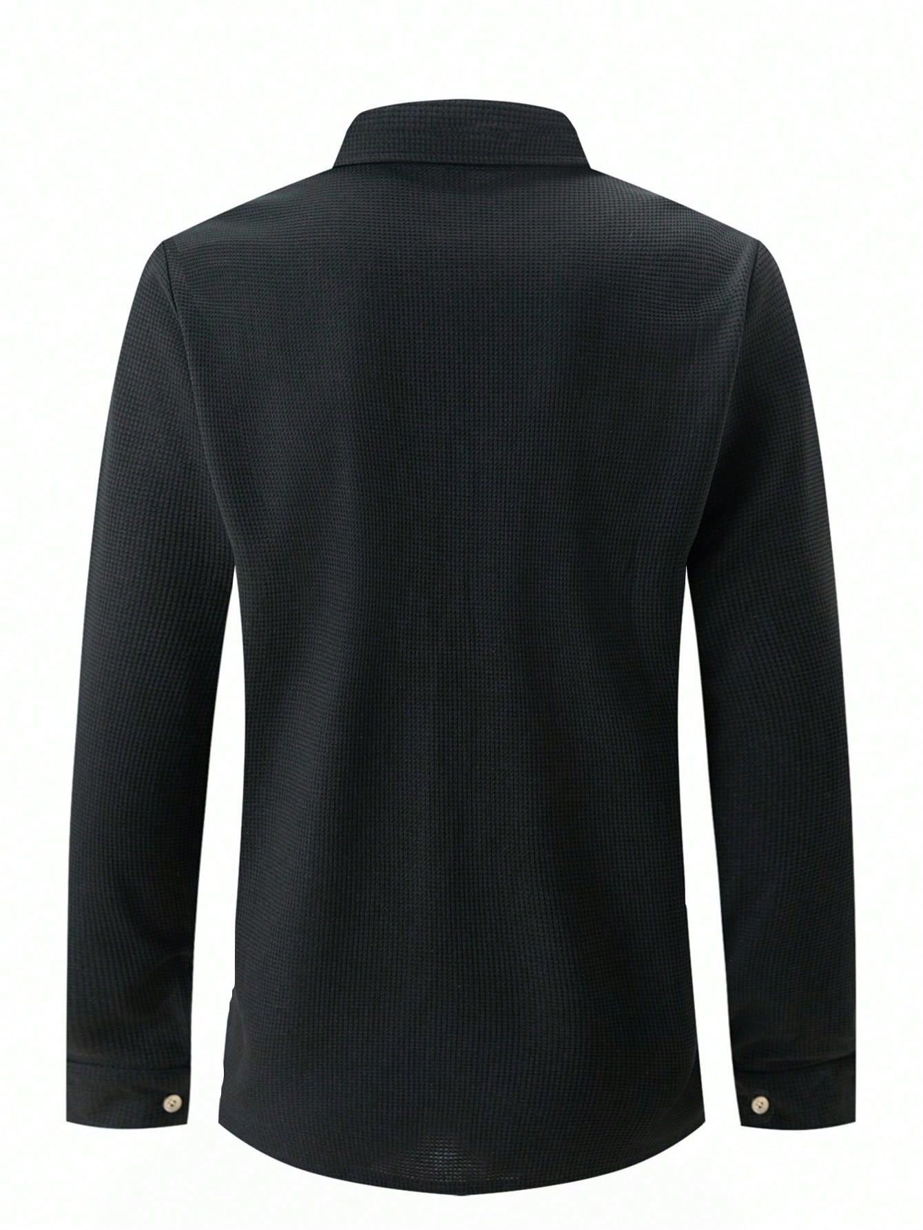 1 set Chemise manches longues de couleur unie décontractée pour homme avec poche + pantalon