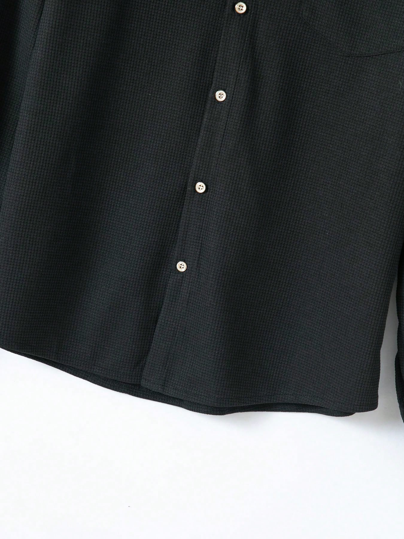 1 set Chemise manches longues de couleur unie décontractée pour homme avec poche + pantalon