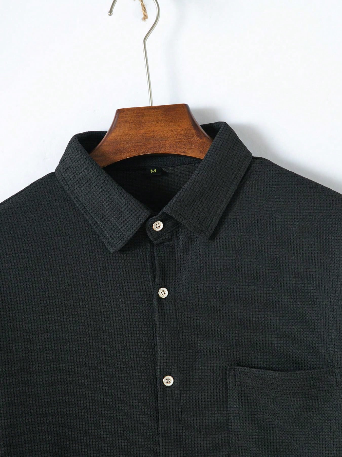 1 set Chemise manches longues de couleur unie décontractée pour homme avec poche + pantalon