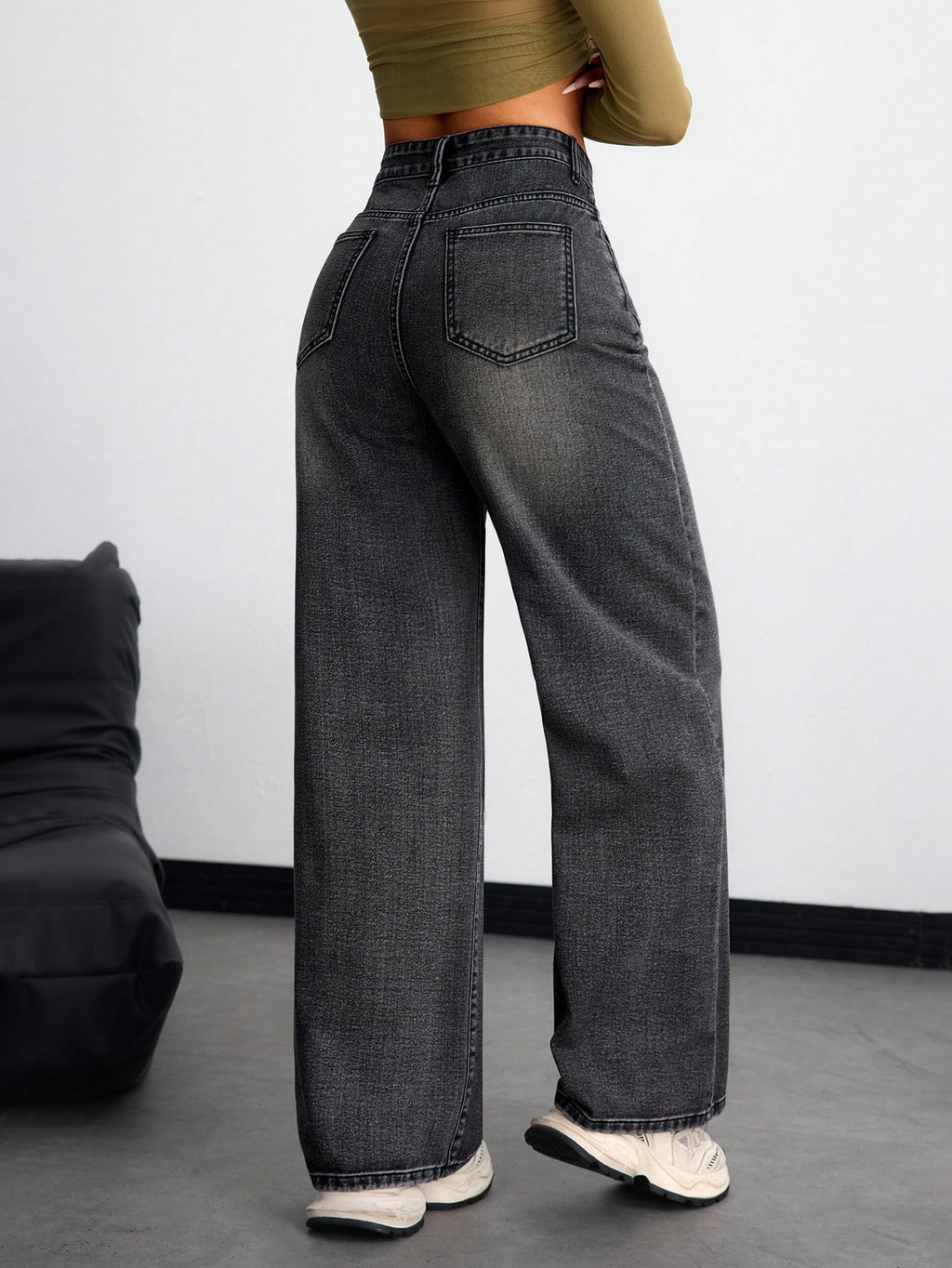 SHEIN x Lina SHEIN ICON Jeans droits taille mi-haute lavés décontractés de style rétro