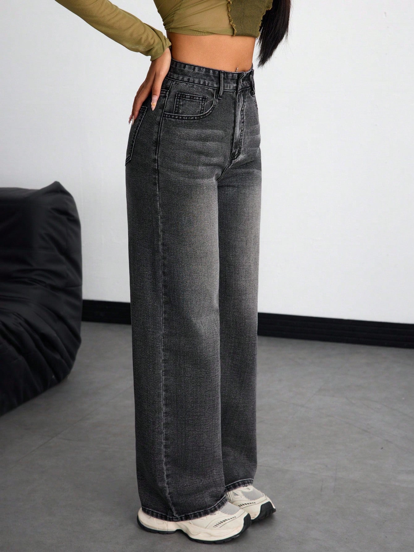 SHEIN x Lina SHEIN ICON Jeans droits taille mi-haute lavés décontractés de style rétro