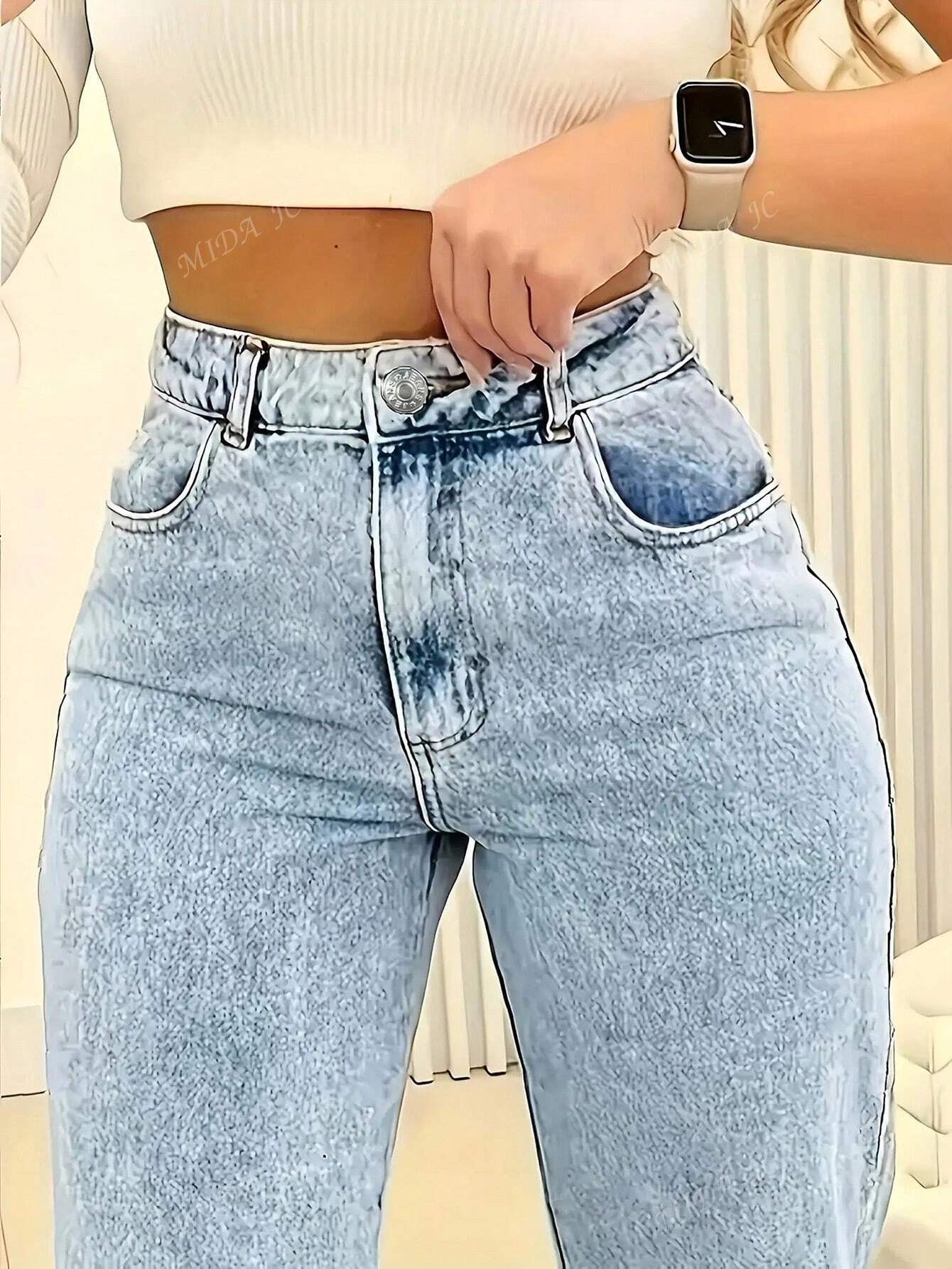 2025 Nouveau Jeans vintage décontracté à jambe droite ultra skinny taille haute bleu délavé pour femmes