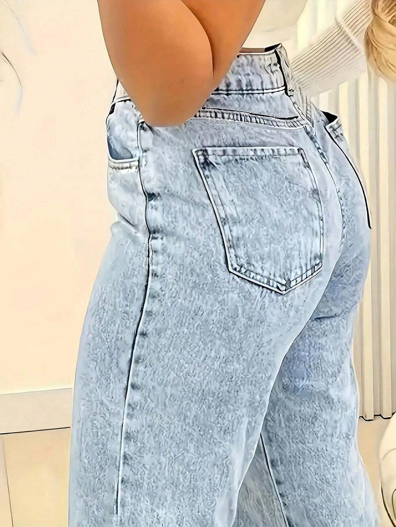 2025 Nouveau Jeans vintage décontracté à jambe droite ultra skinny taille haute bleu délavé pour femmes