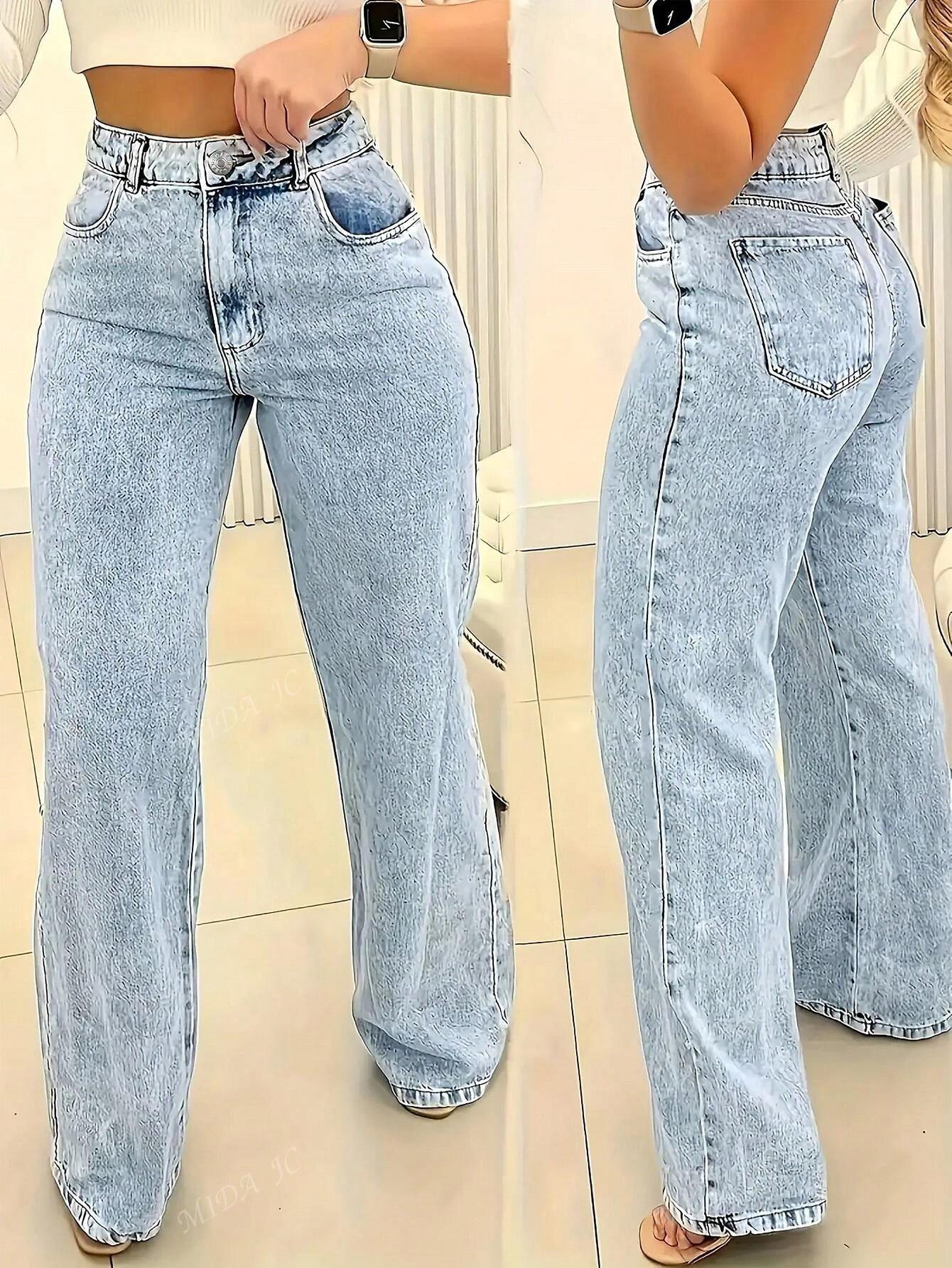 2025 Nouveau Jeans vintage décontracté à jambe droite ultra skinny taille haute bleu délavé pour femmes