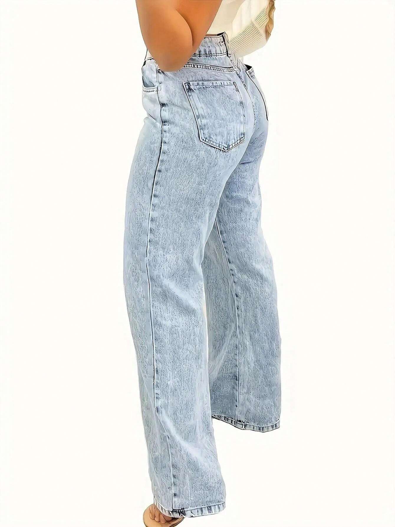 2025 Nouveau Jeans vintage décontracté à jambe droite ultra skinny taille haute bleu délavé pour femmes