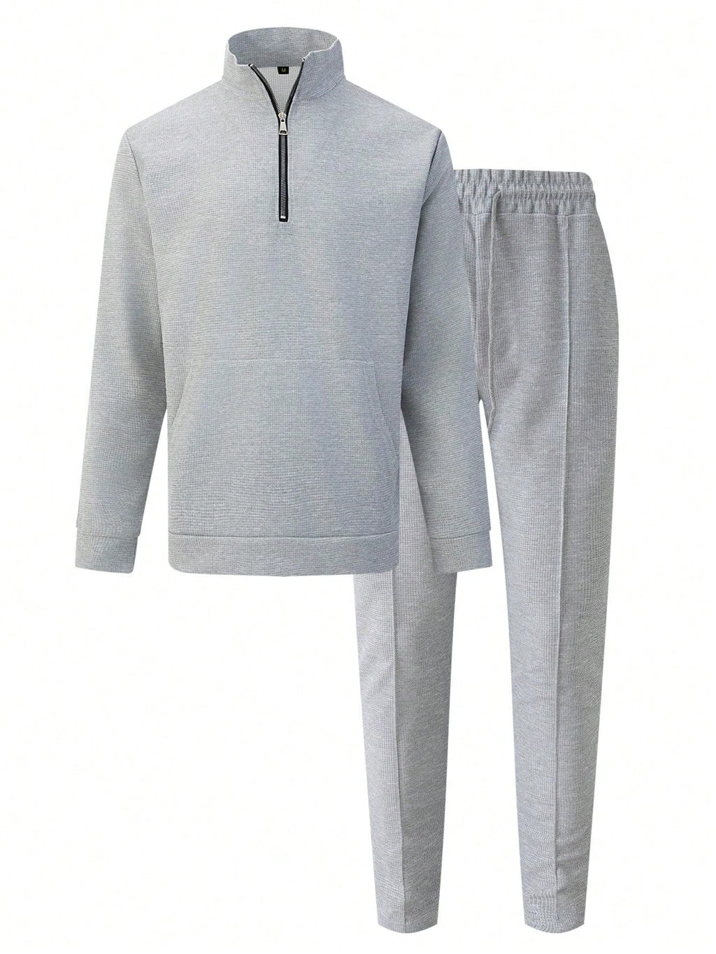1 set Homme simple de survêtement 2 pièces, Top à col montant zippé manches longues + pantalon, de couleur unie, léger