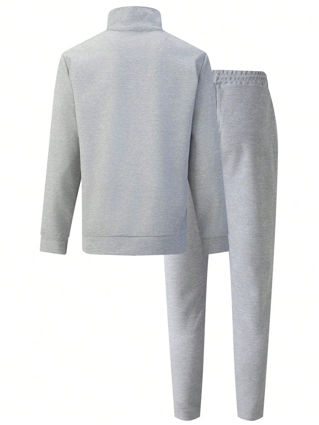 1 set Homme simple de survêtement 2 pièces, Top à col montant zippé manches longues + pantalon, de couleur unie, léger
