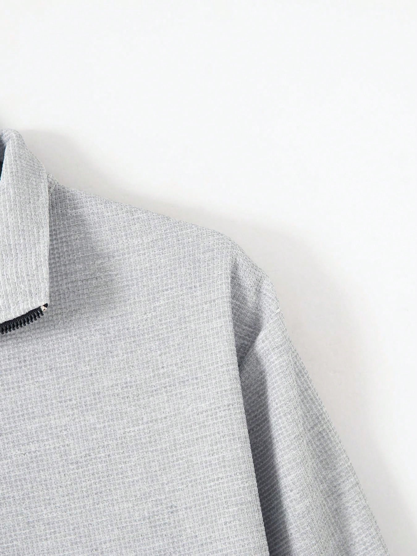 1 set Homme simple de survêtement 2 pièces, Top à col montant zippé manches longues + pantalon, de couleur unie, léger