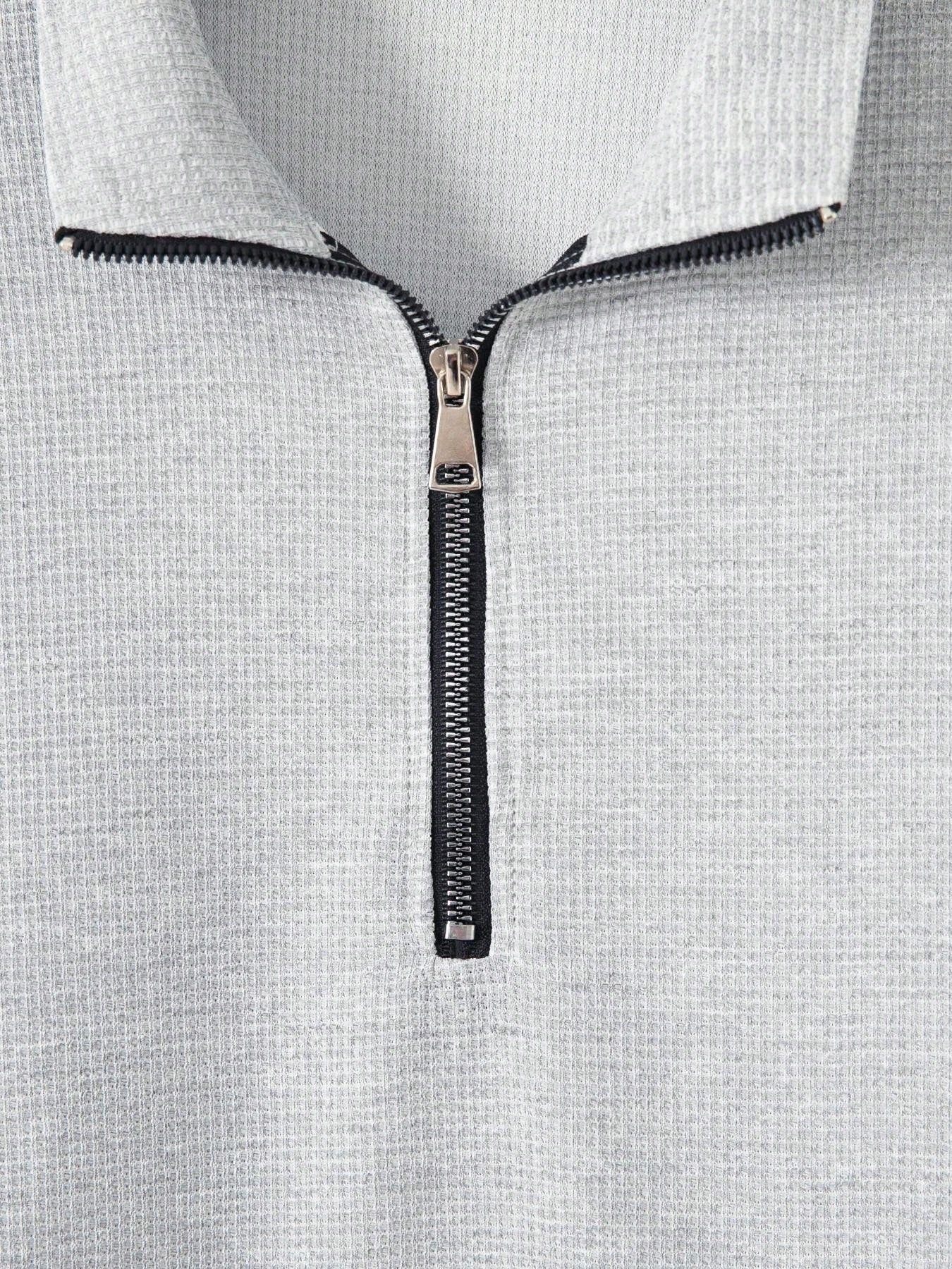 1 set Homme simple de survêtement 2 pièces, Top à col montant zippé manches longues + pantalon, de couleur unie, léger