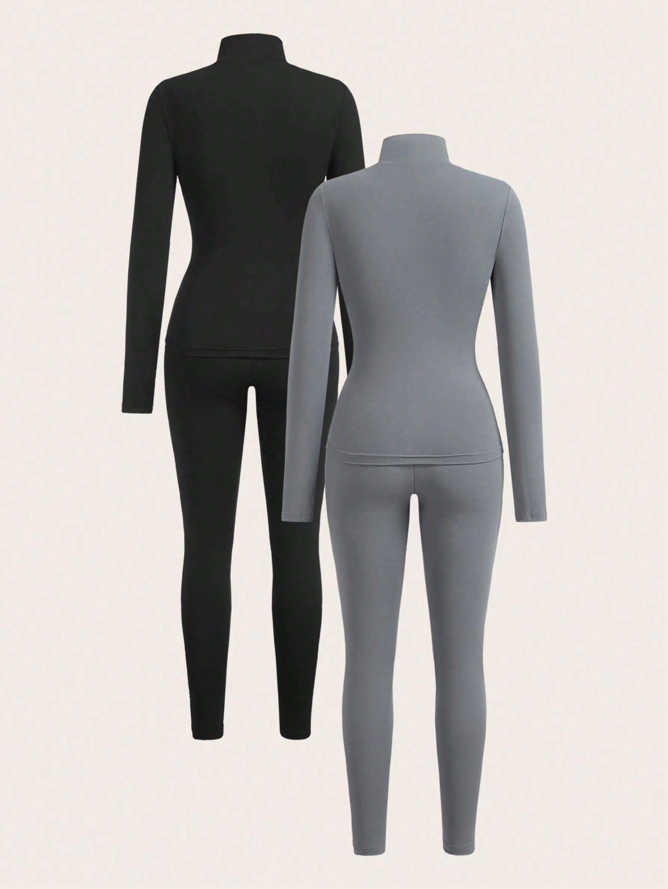 SHEIN EZwear 4 pièces Ensemble de tenue de sport pour femmes, veste zippée couleur unie minimaliste et leggings près du corps