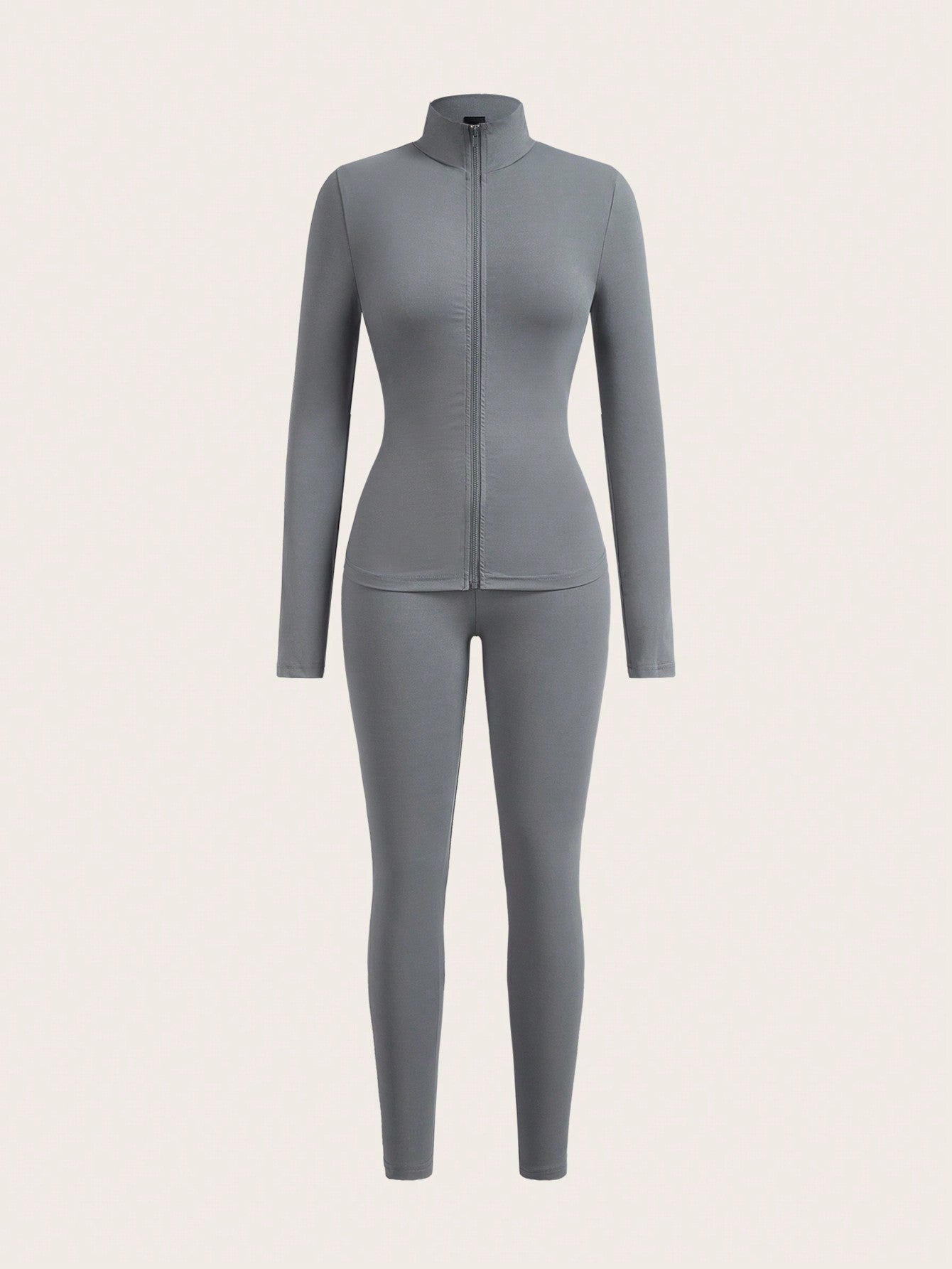 SHEIN EZwear 4 pièces Ensemble de tenue de sport pour femmes, veste zippée couleur unie minimaliste et leggings près du corps
