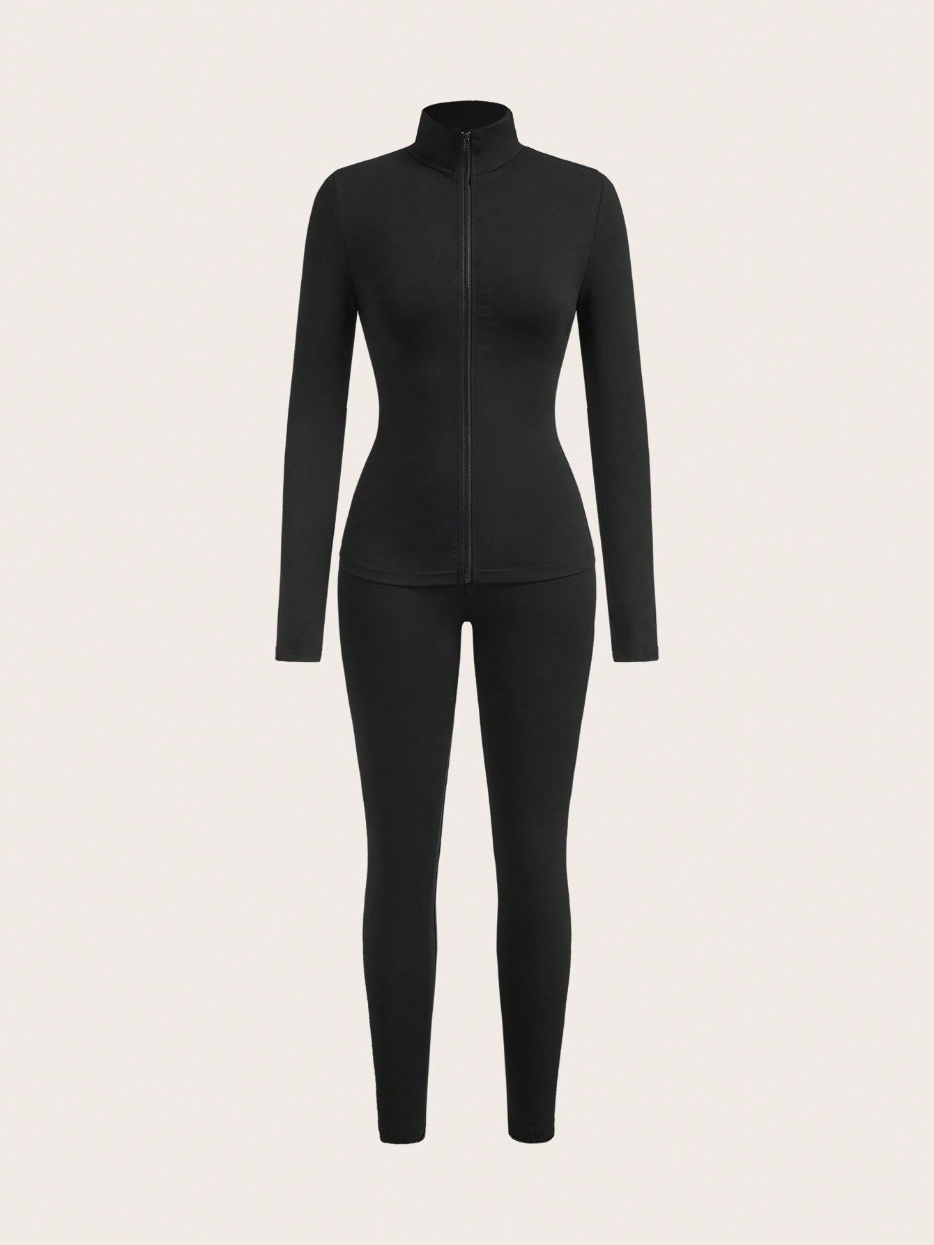 SHEIN EZwear 4 pièces Ensemble de tenue de sport pour femmes, veste zippée couleur unie minimaliste et leggings près du corps