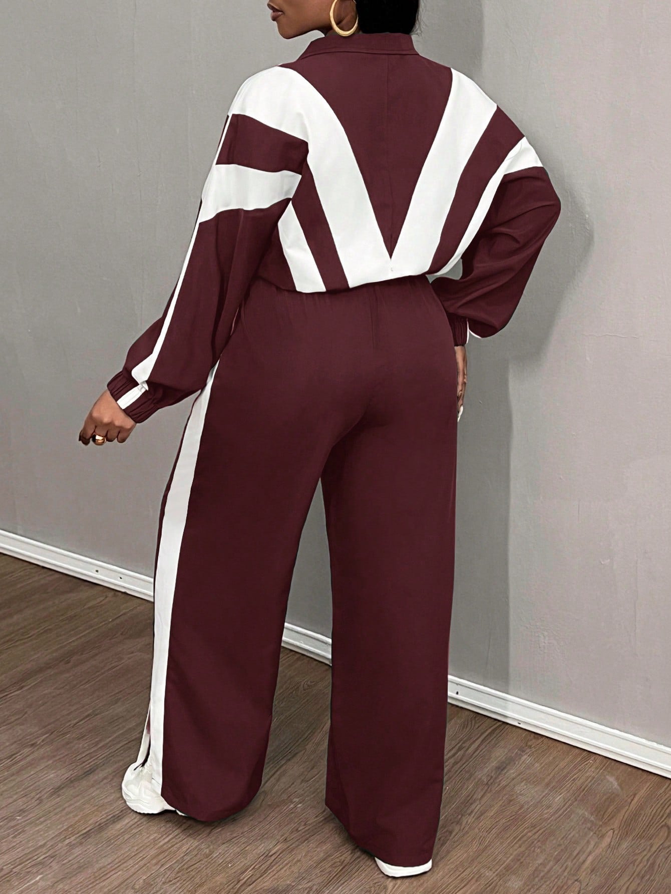 Slaydiva 2 pièces Ensemble grande taille : Veste à capuche décontractée et pantalon de sport, couleur rouge et blanche, convient pour l'automne/l'hiver