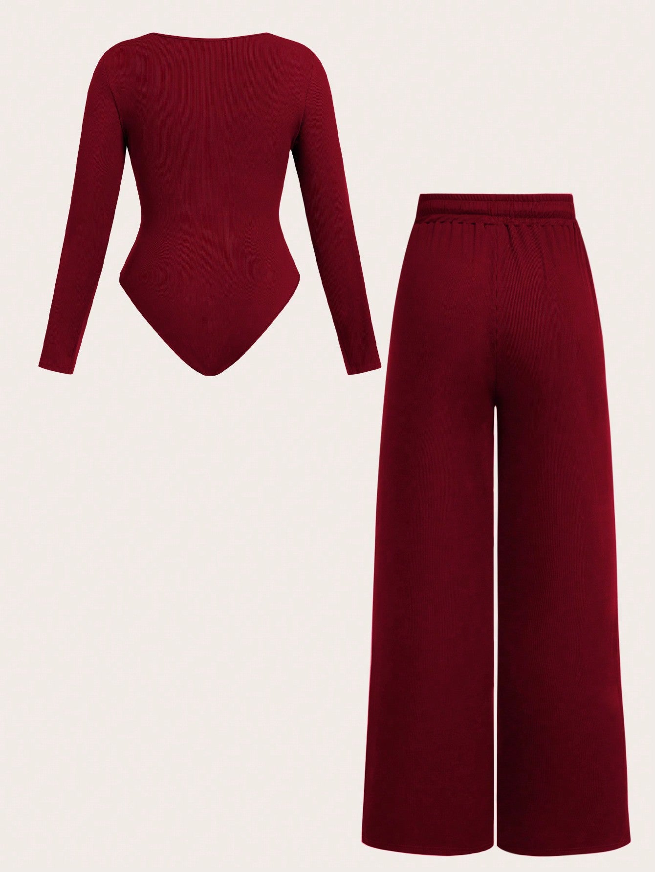 Flirla 2 pièces/Set Combinaison grise col en U grande taille jambes évasées, combinaison ajustée décontracté mode minimaliste pour sortie