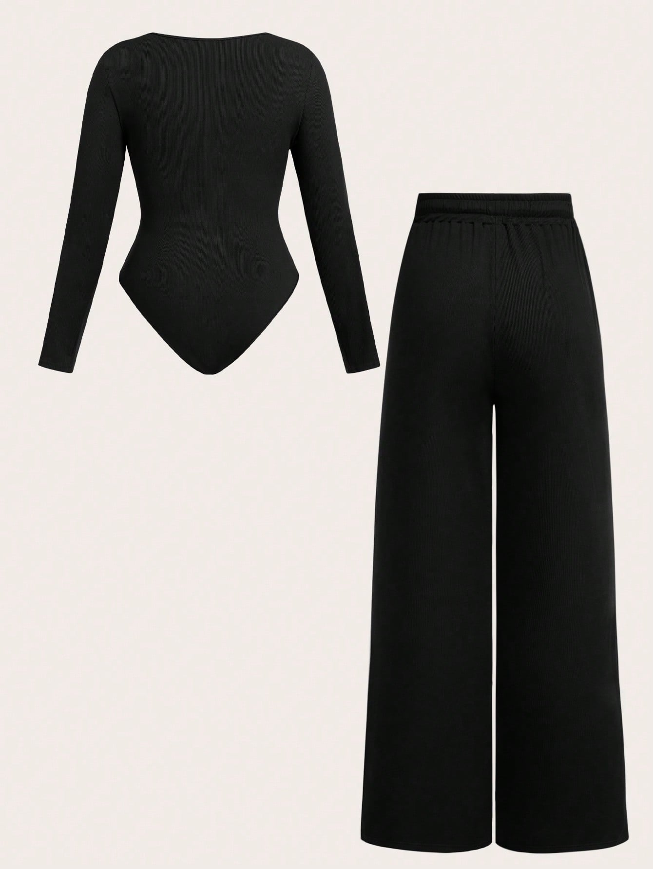 Flirla 2 pièces/Set Combinaison grise col en U grande taille jambes évasées, combinaison ajustée décontracté mode minimaliste pour sortie