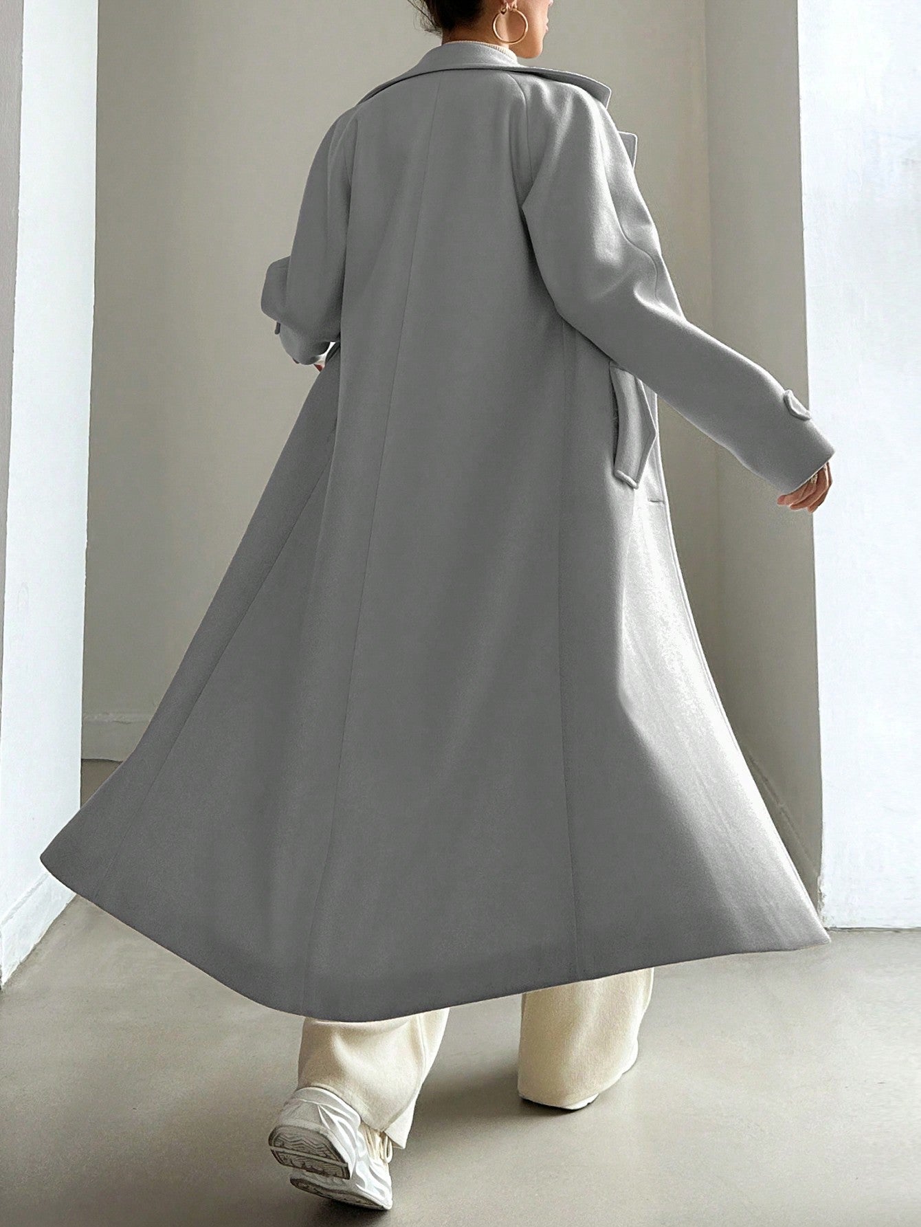SHEIN Manteau En Laine Double Boutonnage Pour Femmes Couleur Unie Avec Col De Costume