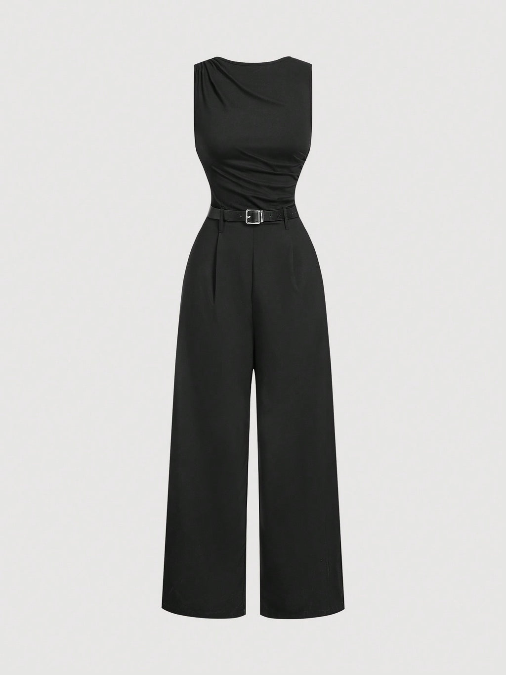 SHEIN MOD 1 pièce Combinaison ample à jambes larges et plissées noire pour femme grande taille avec ceinture, style casual, Nouvel An, Saint-Valentin