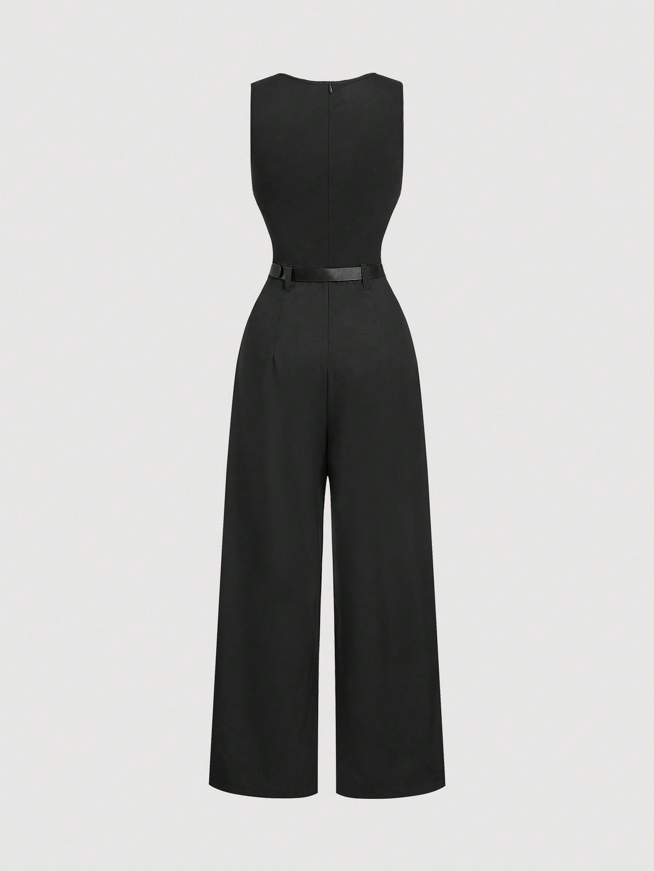 SHEIN MOD 1 pièce Combinaison ample à jambes larges et plissées noire pour femme grande taille avec ceinture, style casual, Nouvel An, Saint-Valentin
