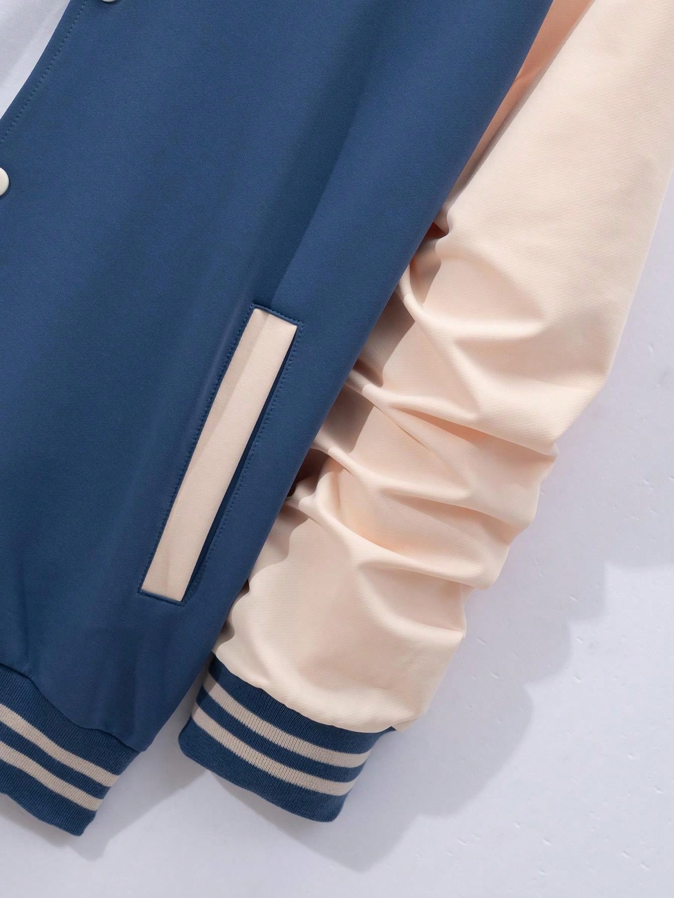 1 set Homme veste de baseball monobloc décontractée à col et pantalon, blocs de couleurs, 2 pièces, d'épaisseur moyenne, convient pour les voyages et l'usage quotidien