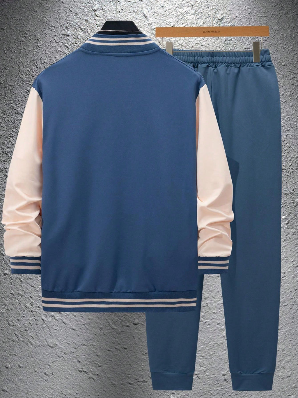 1 set Homme veste de baseball monobloc décontractée à col et pantalon, blocs de couleurs, 2 pièces, d'épaisseur moyenne, convient pour les voyages et l'usage quotidien
